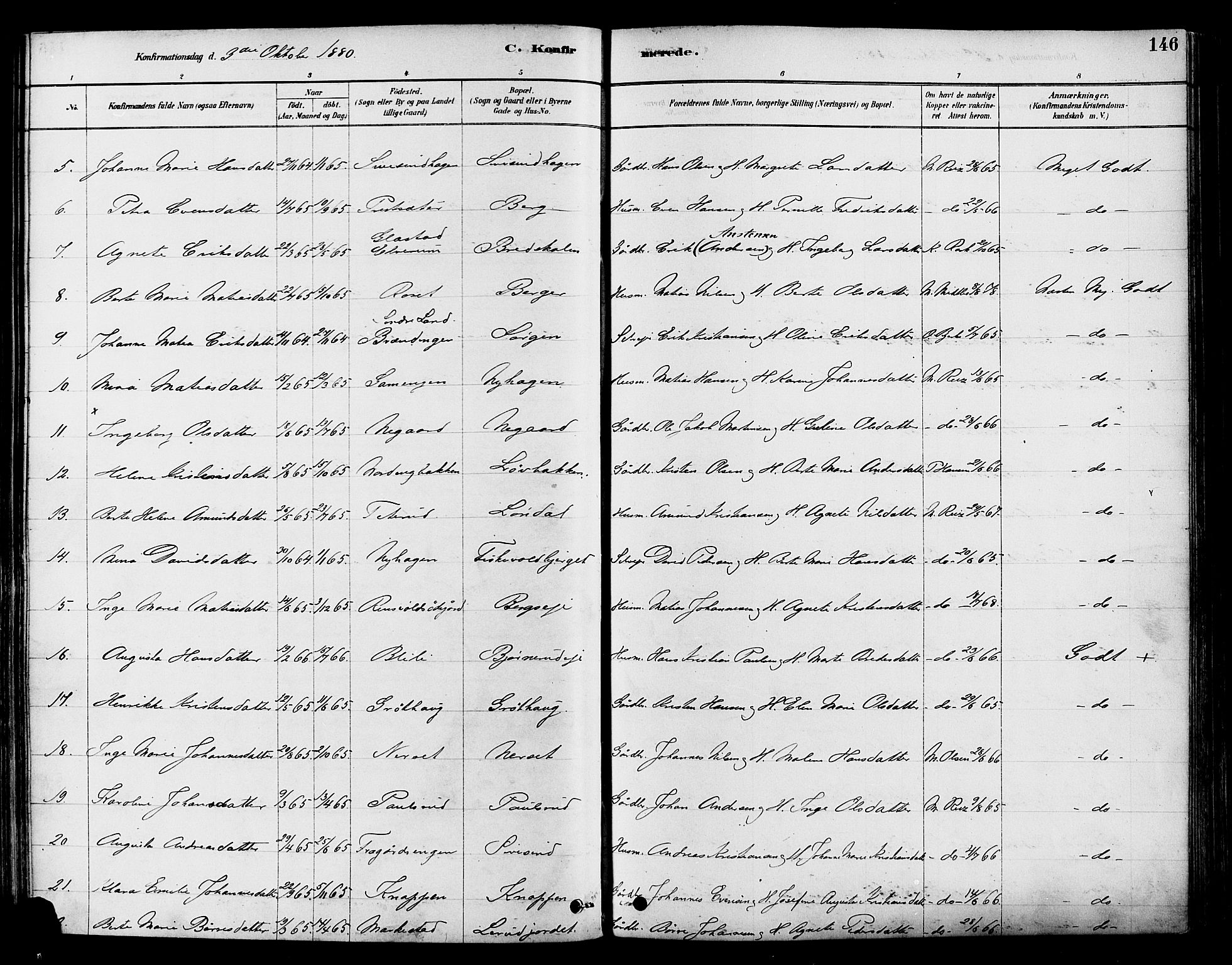 Vestre Toten prestekontor, AV/SAH-PREST-108/H/Ha/Haa/L0009: Parish register (official) no. 9, 1878-1894, p. 146