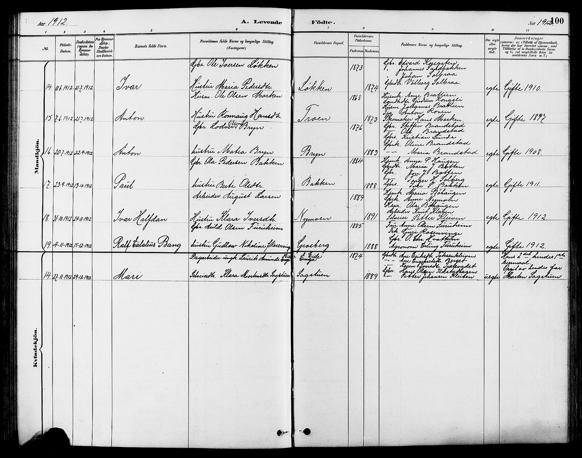 Nord-Fron prestekontor, SAH/PREST-080/H/Ha/Hab/L0004: Parish register (copy) no. 4, 1884-1914, p. 100