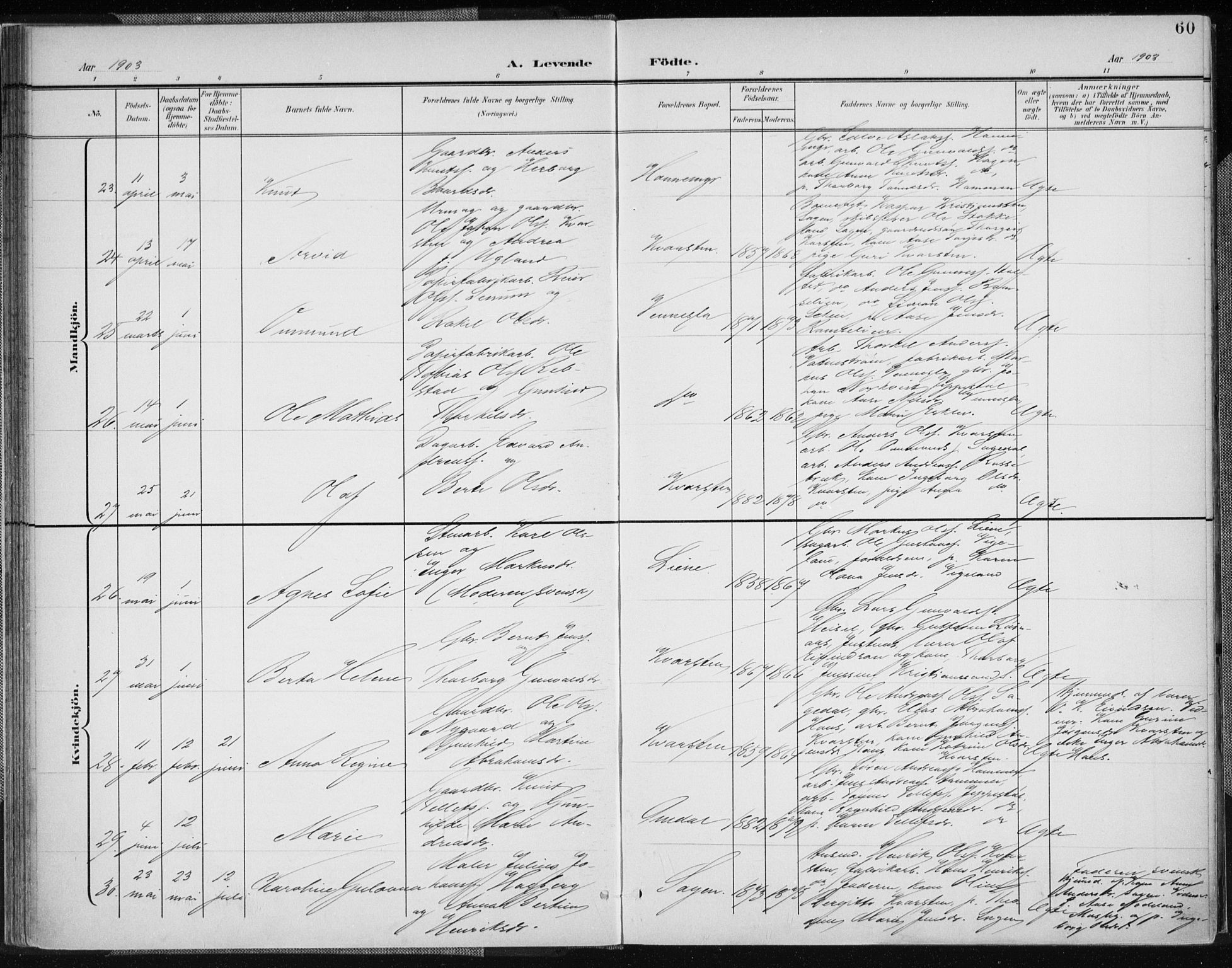 Vennesla sokneprestkontor, AV/SAK-1111-0045/Fa/Fab/L0005: Parish register (official) no. A 5, 1897-1909, p. 60