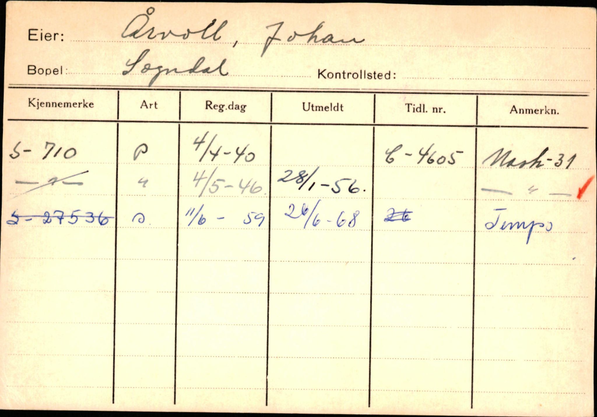 Statens vegvesen, Sogn og Fjordane vegkontor, AV/SAB-A-5301/4/F/L0125: Eigarregister Sogndal V-Å. Aurland A-Å. Fjaler A-N, 1945-1975, p. 345