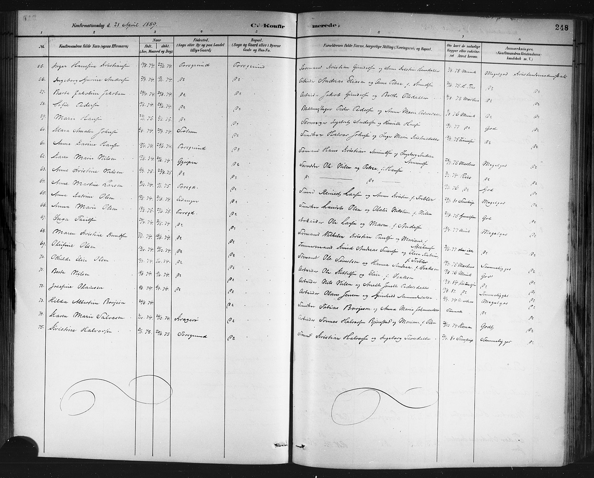 Porsgrunn kirkebøker , AV/SAKO-A-104/G/Gb/L0005: Parish register (copy) no. II 5, 1883-1915, p. 248