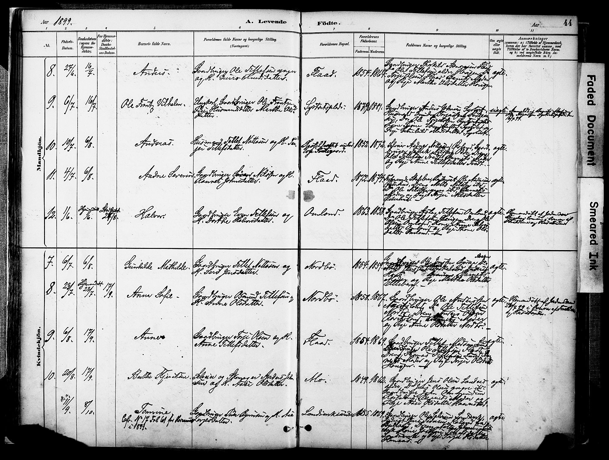 Evje sokneprestkontor, AV/SAK-1111-0008/F/Fa/Faa/L0007: Parish register (official) no. A 7, 1884-1909, p. 44