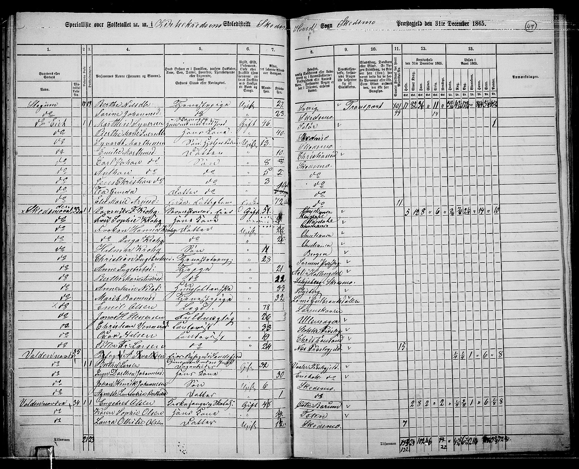 RA, 1865 census for Skedsmo, 1865, p. 43
