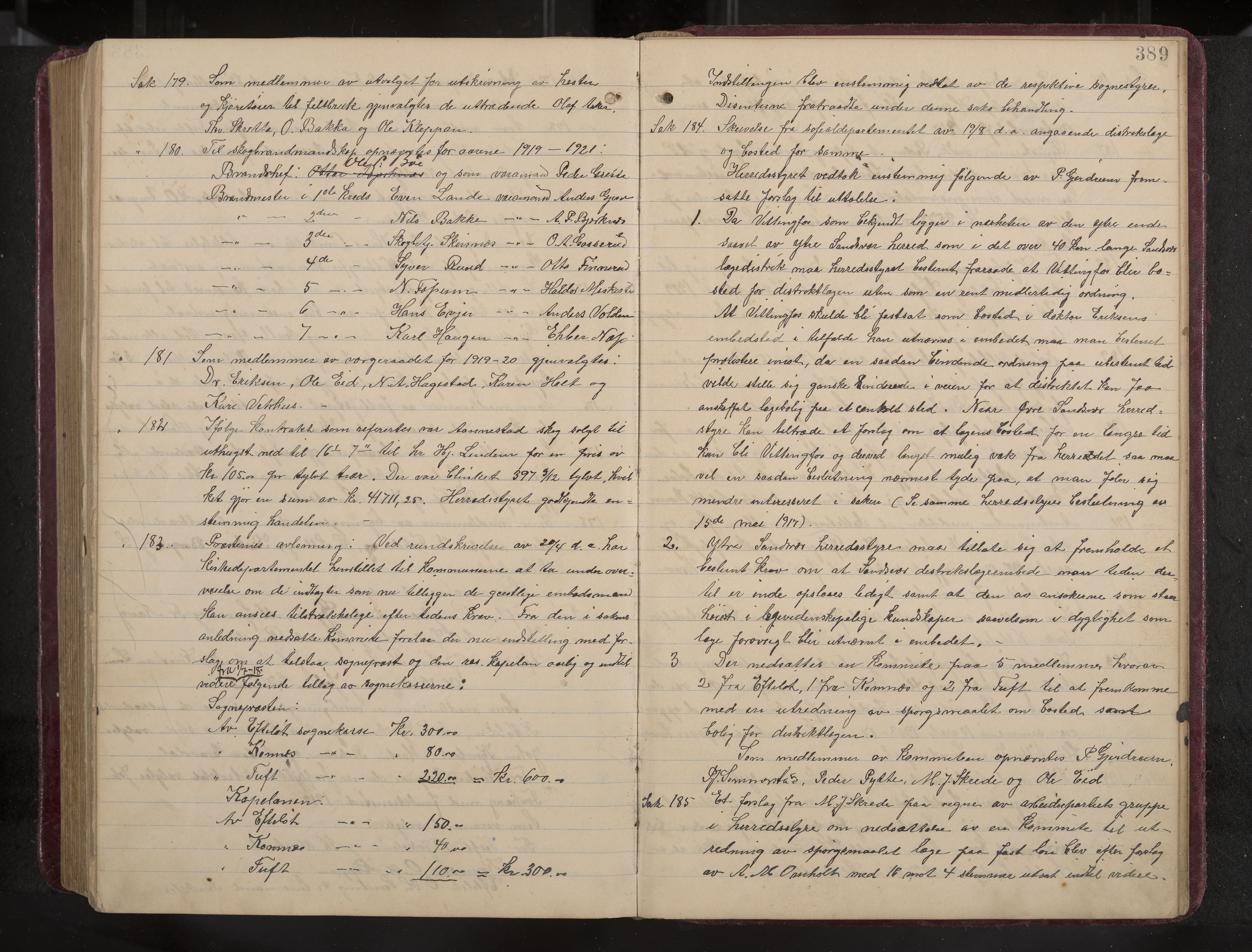 Ytre Sandsvær formannskap og sentraladministrasjon, IKAK/0629021/A/Aa/L0001: Møtebok med register, 1902-1919, p. 389