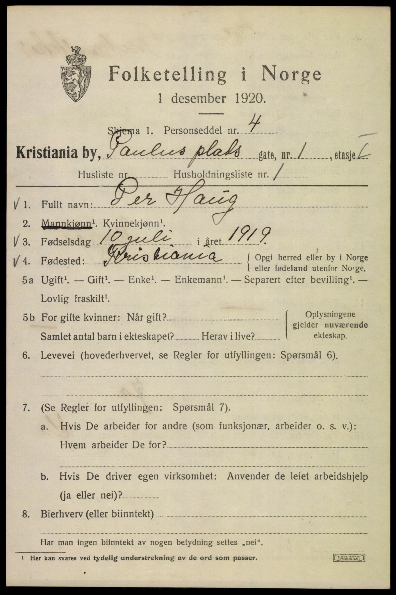 SAO, 1920 census for Kristiania, 1920, p. 445693