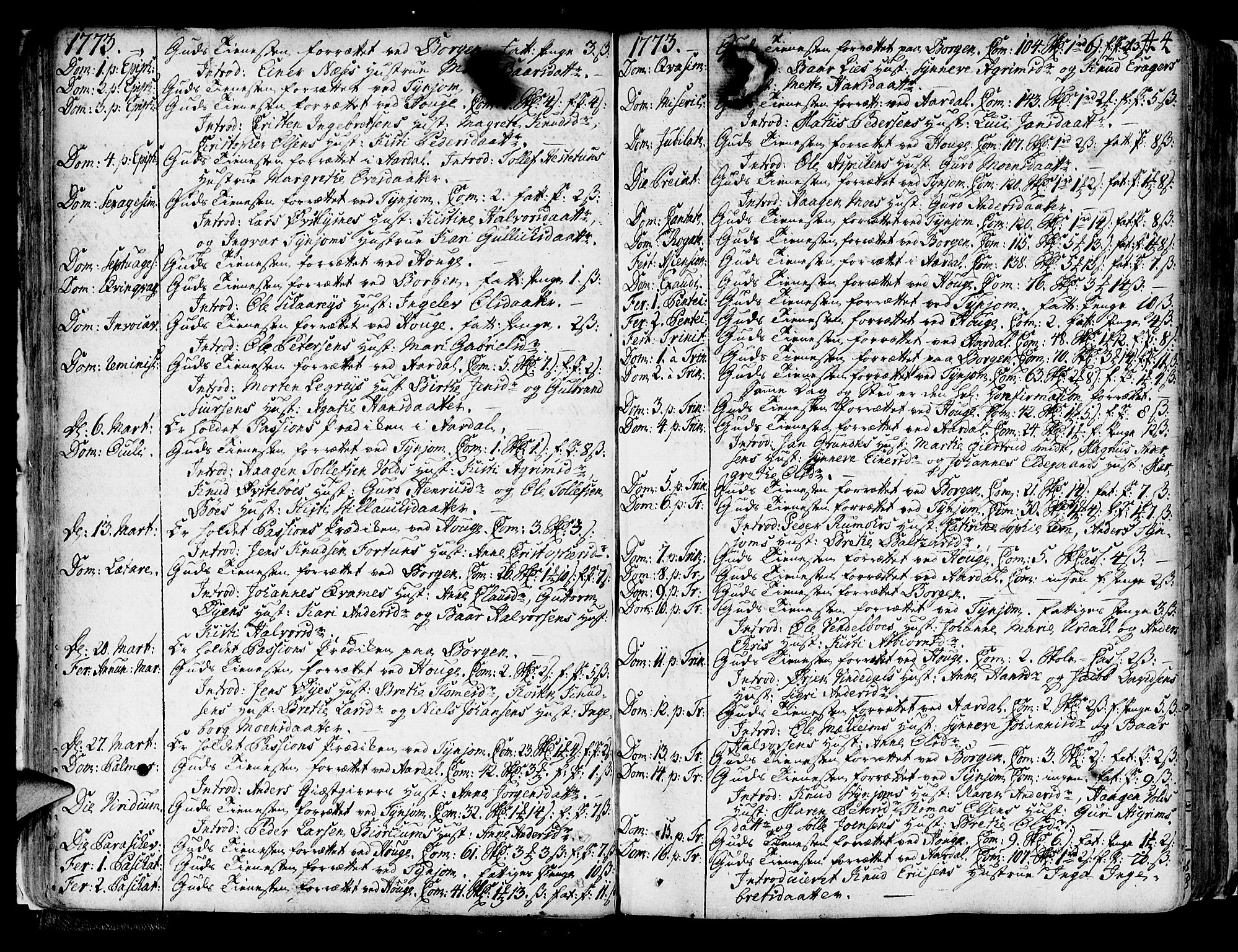 Lærdal sokneprestembete, SAB/A-81201: Parish register (official) no. A 2, 1752-1782, p. 44
