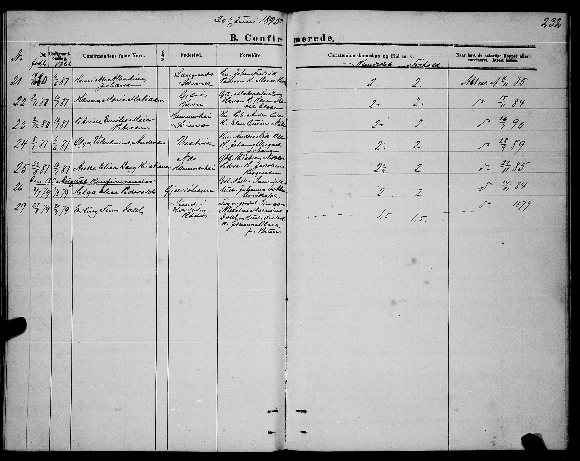 Ministerialprotokoller, klokkerbøker og fødselsregistre - Nordland, AV/SAT-A-1459/841/L0620: Parish register (copy) no. 841C04, 1877-1896, p. 232