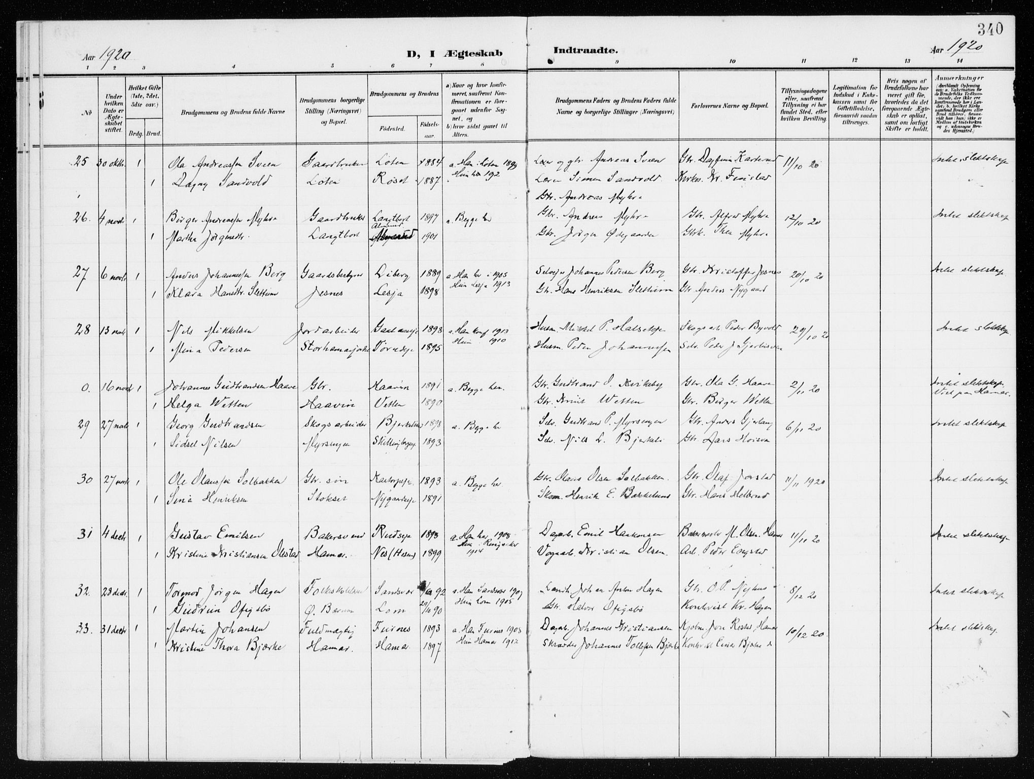 Furnes prestekontor, SAH/PREST-012/K/Ka/L0001: Parish register (official) no. 1, 1907-1935, p. 340