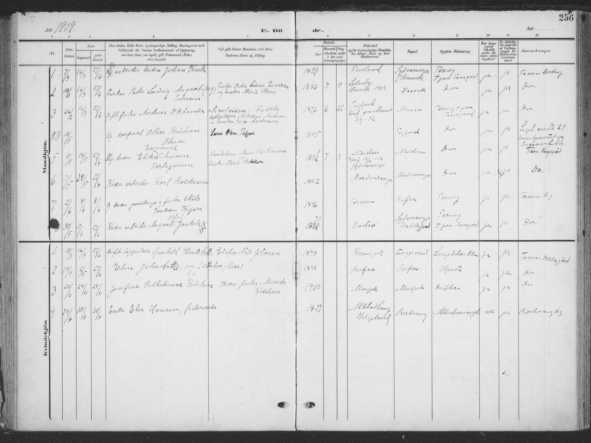 Tana sokneprestkontor, SATØ/S-1334/H/Ha/L0007kirke: Parish register (official) no. 7, 1904-1918, p. 256