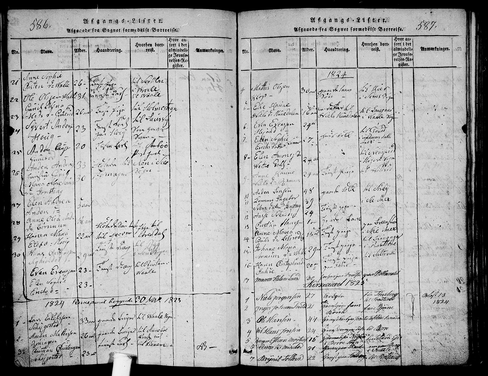 Ramnes kirkebøker, SAKO/A-314/G/Ga/L0001: Parish register (copy) no. I 1, 1813-1847, p. 586-587