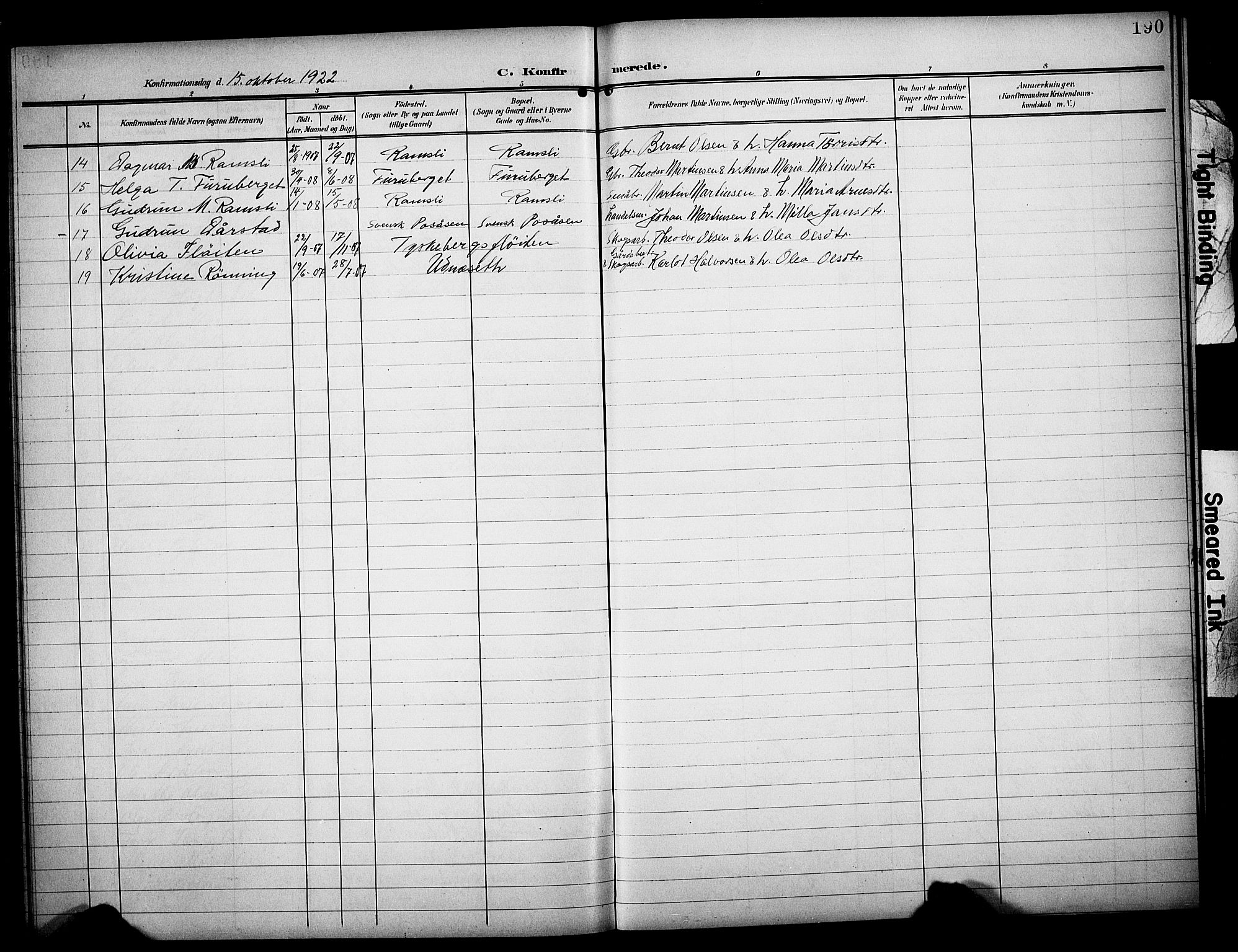 Åsnes prestekontor, AV/SAH-PREST-042/H/Ha/Hab/L0006: Parish register (copy) no. 6, 1903-1929, p. 190