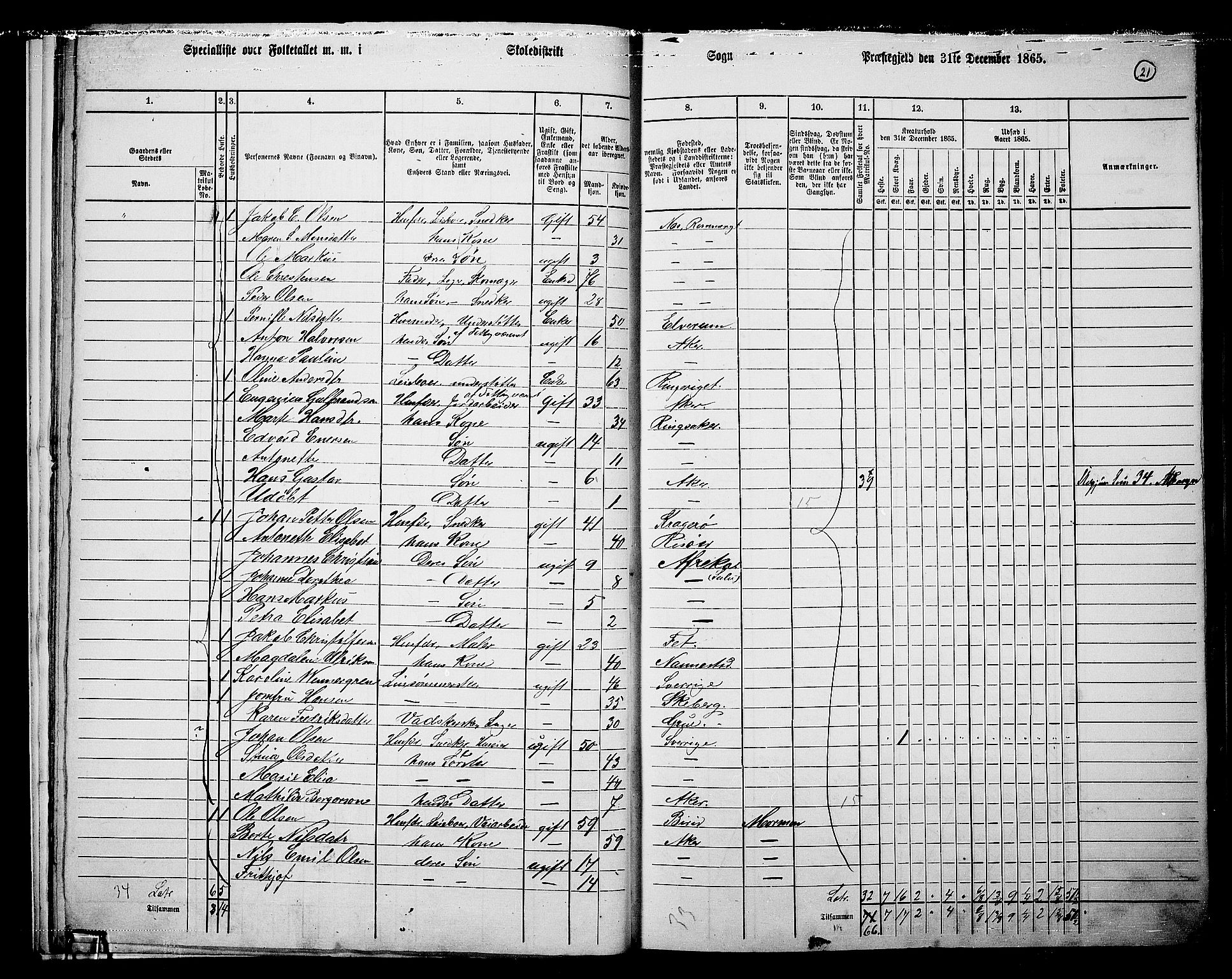 RA, 1865 census for Vestre Aker, 1865, p. 18