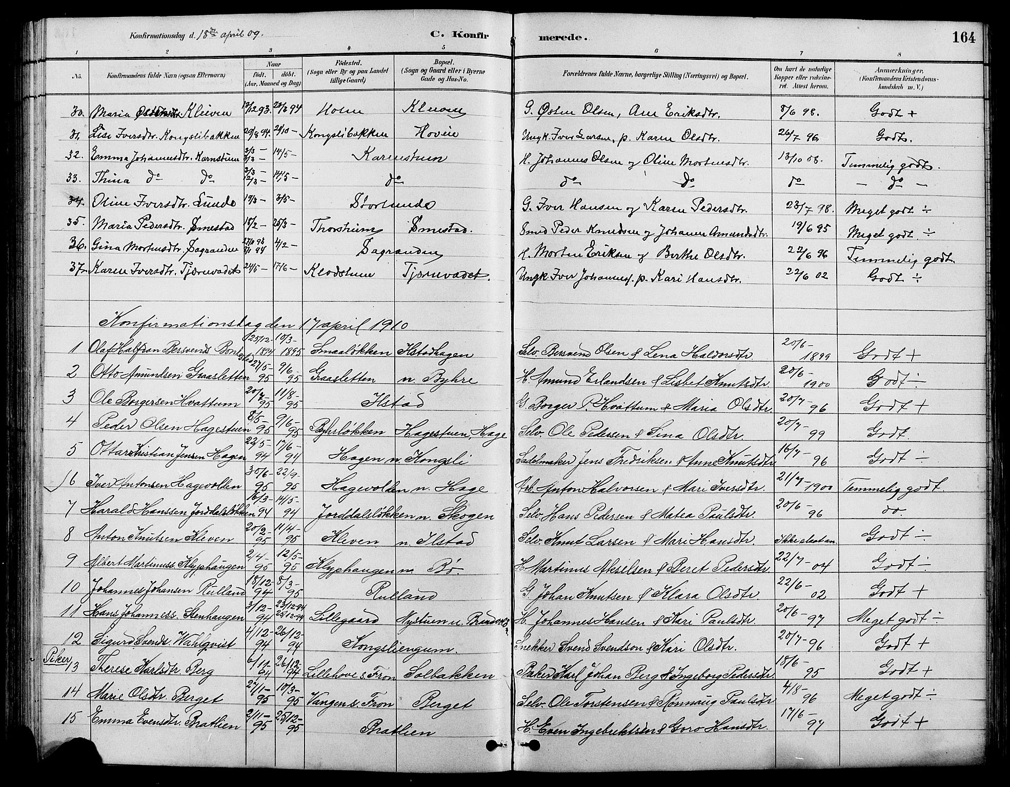 Nord-Fron prestekontor, SAH/PREST-080/H/Ha/Hab/L0004: Parish register (copy) no. 4, 1884-1914, p. 164