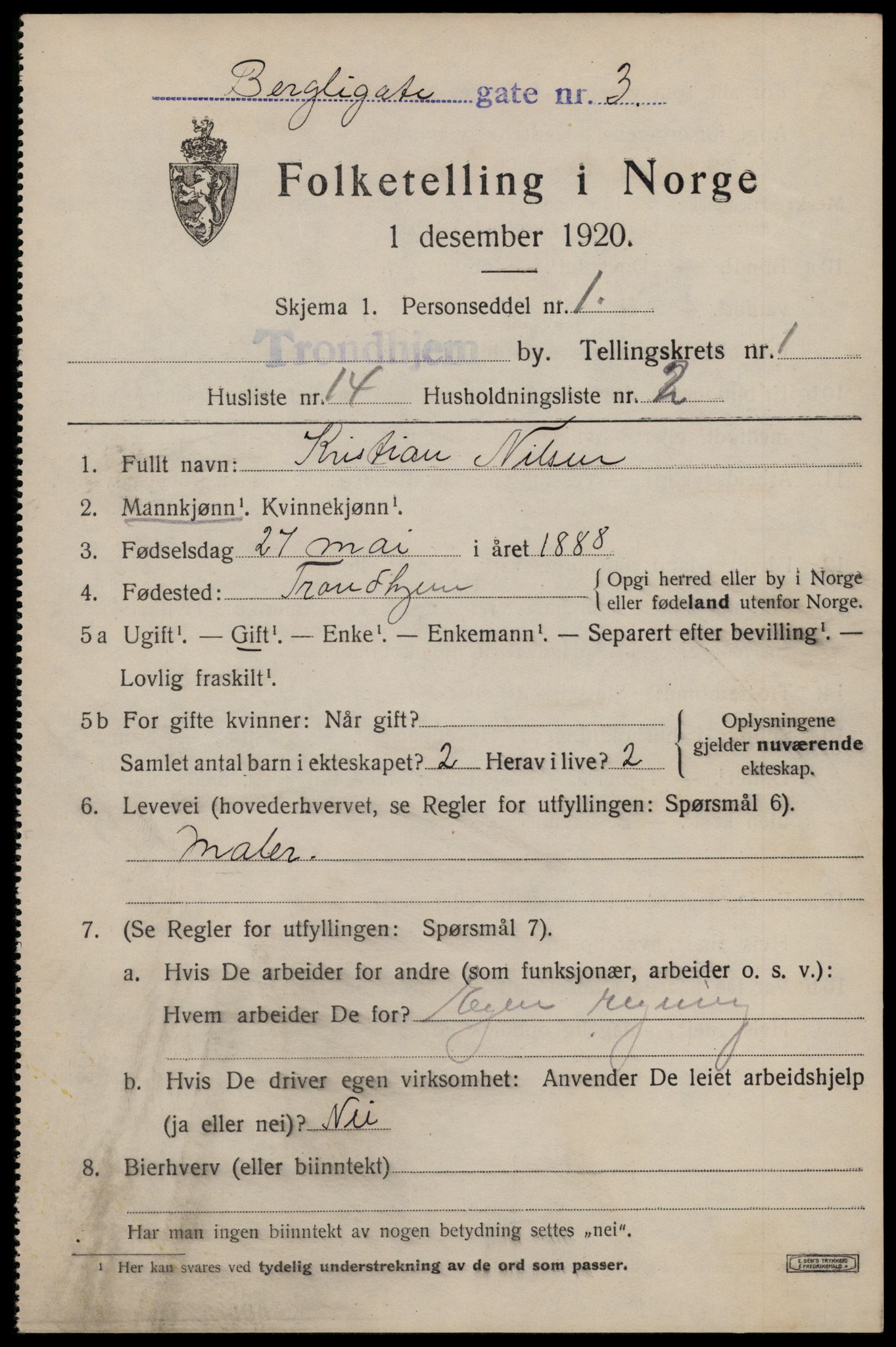 SAT, 1920 census for Trondheim, 1920, p. 35848