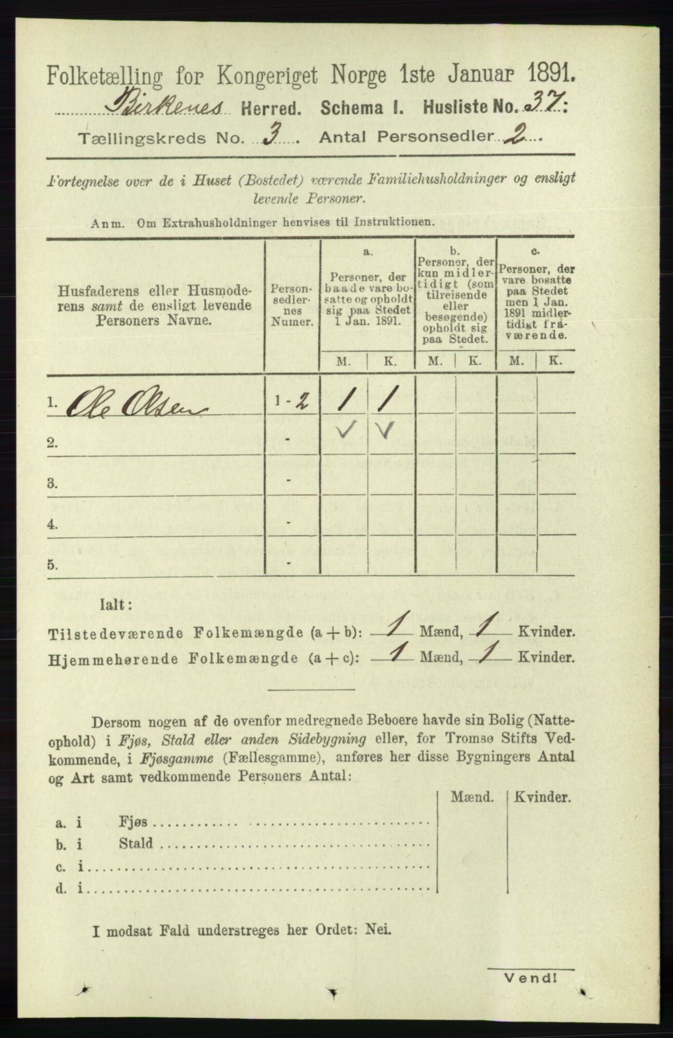 RA, 1891 Census for 0928 Birkenes, 1891, p. 817