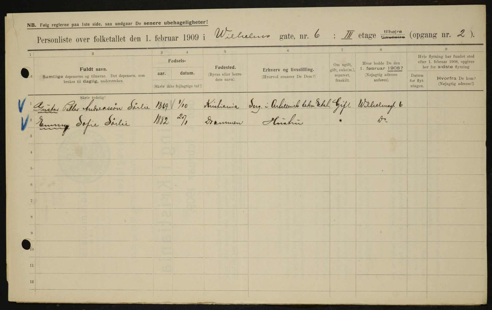 OBA, Municipal Census 1909 for Kristiania, 1909, p. 116425