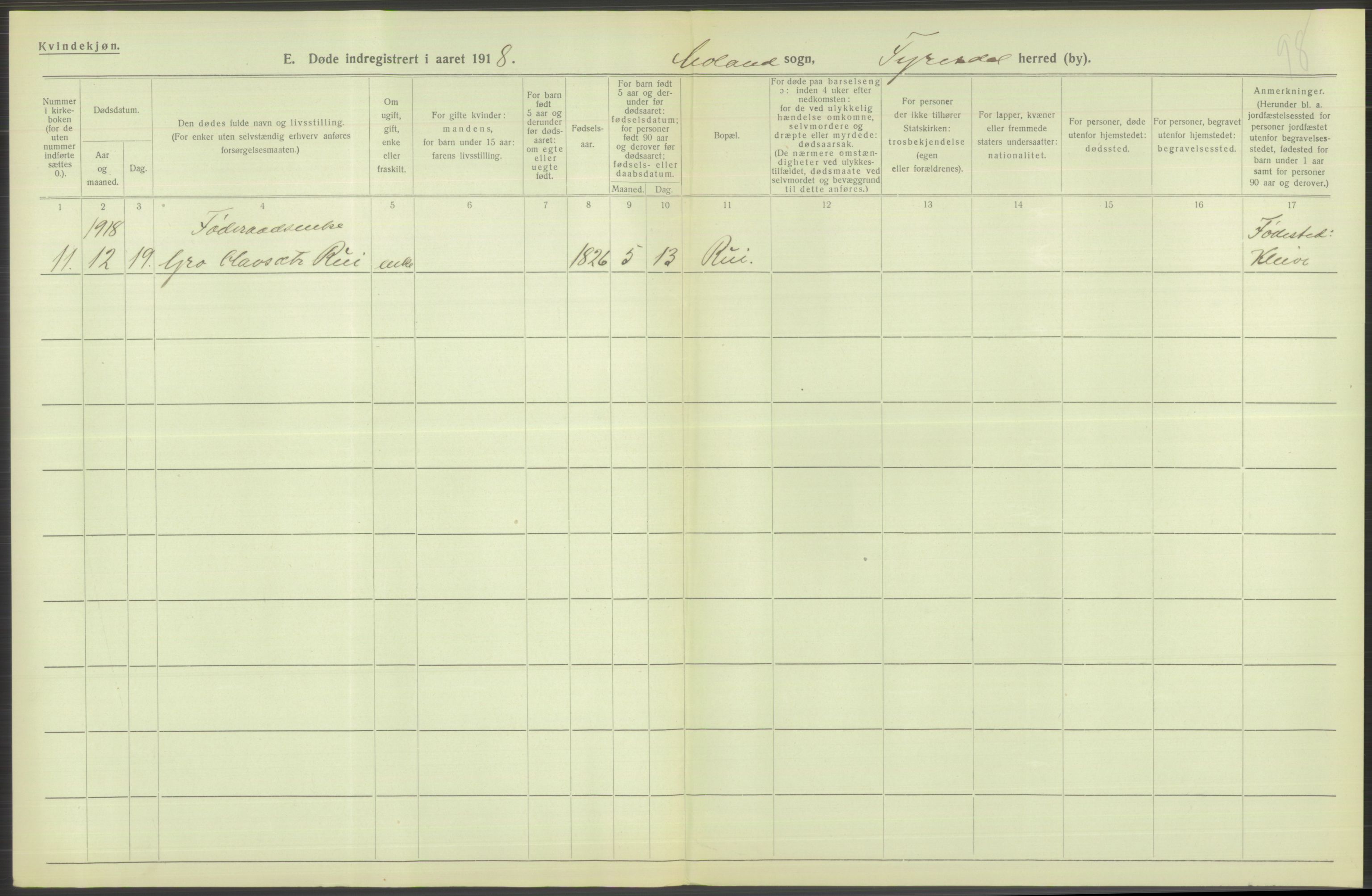 Statistisk sentralbyrå, Sosiodemografiske emner, Befolkning, AV/RA-S-2228/D/Df/Dfb/Dfbh/L0026: Telemark fylke: Døde. Bygder og byer., 1918, p. 314