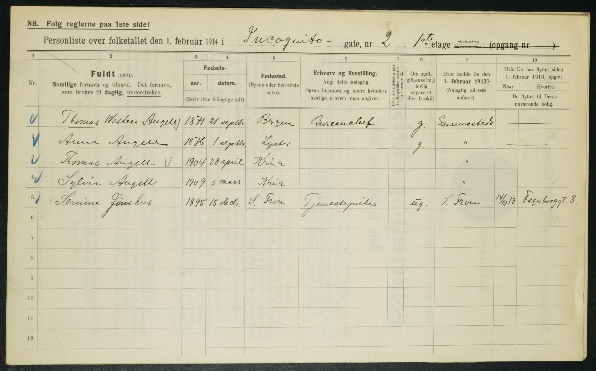 OBA, Municipal Census 1914 for Kristiania, 1914, p. 44019