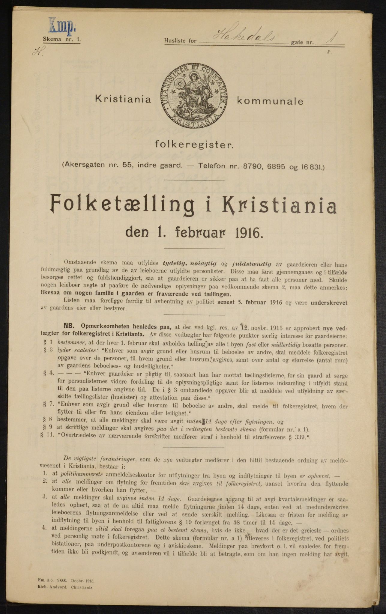 OBA, Municipal Census 1916 for Kristiania, 1916, p. 34543