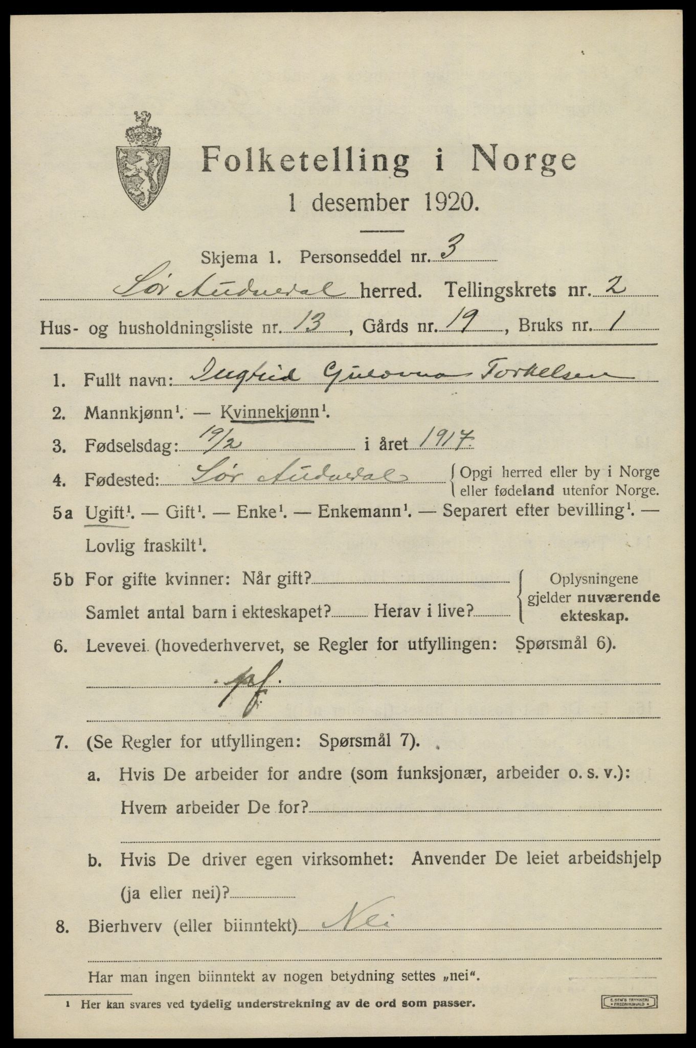 SAK, 1920 census for Sør-Audnedal, 1920, p. 1677