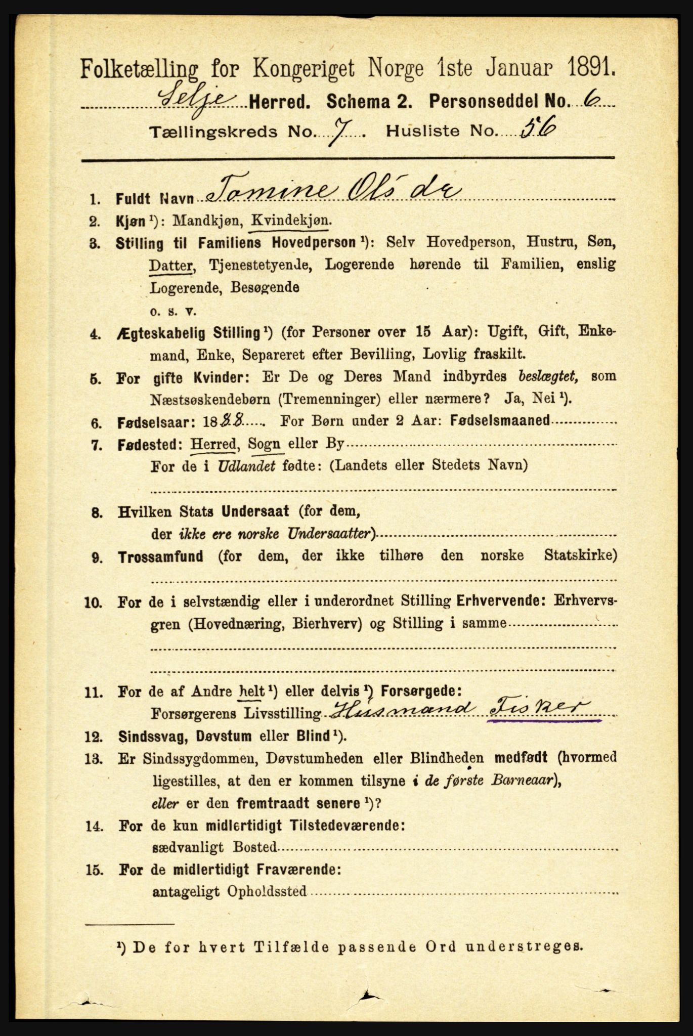 RA, 1891 census for 1441 Selje, 1891, p. 2314