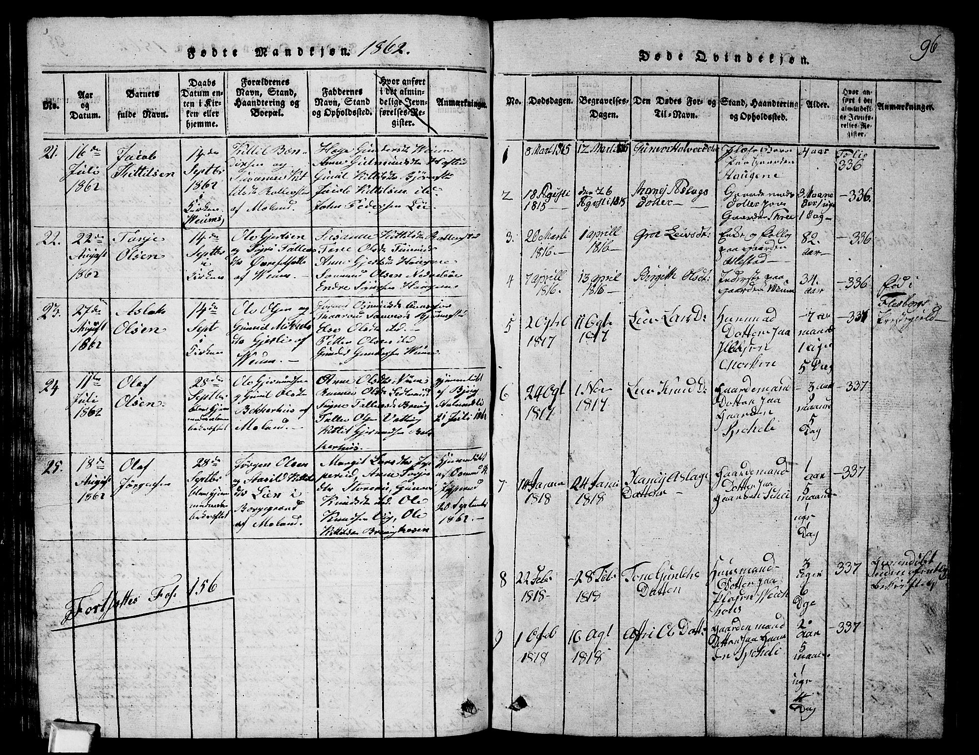 Fyresdal kirkebøker, SAKO/A-263/G/Ga/L0003: Parish register (copy) no. I 3, 1815-1863, p. 96