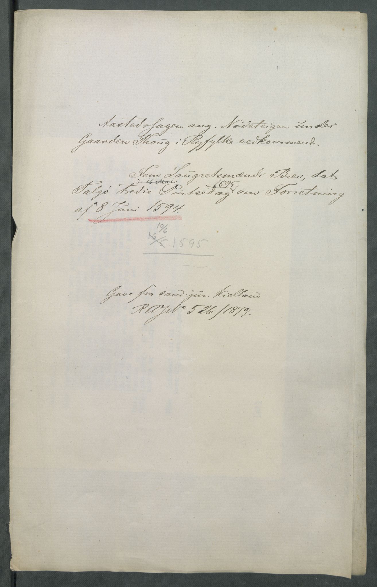 Riksarkivets diplomsamling, RA/EA-5965/F02/L0100: Dokumenter, 1595, p. 2