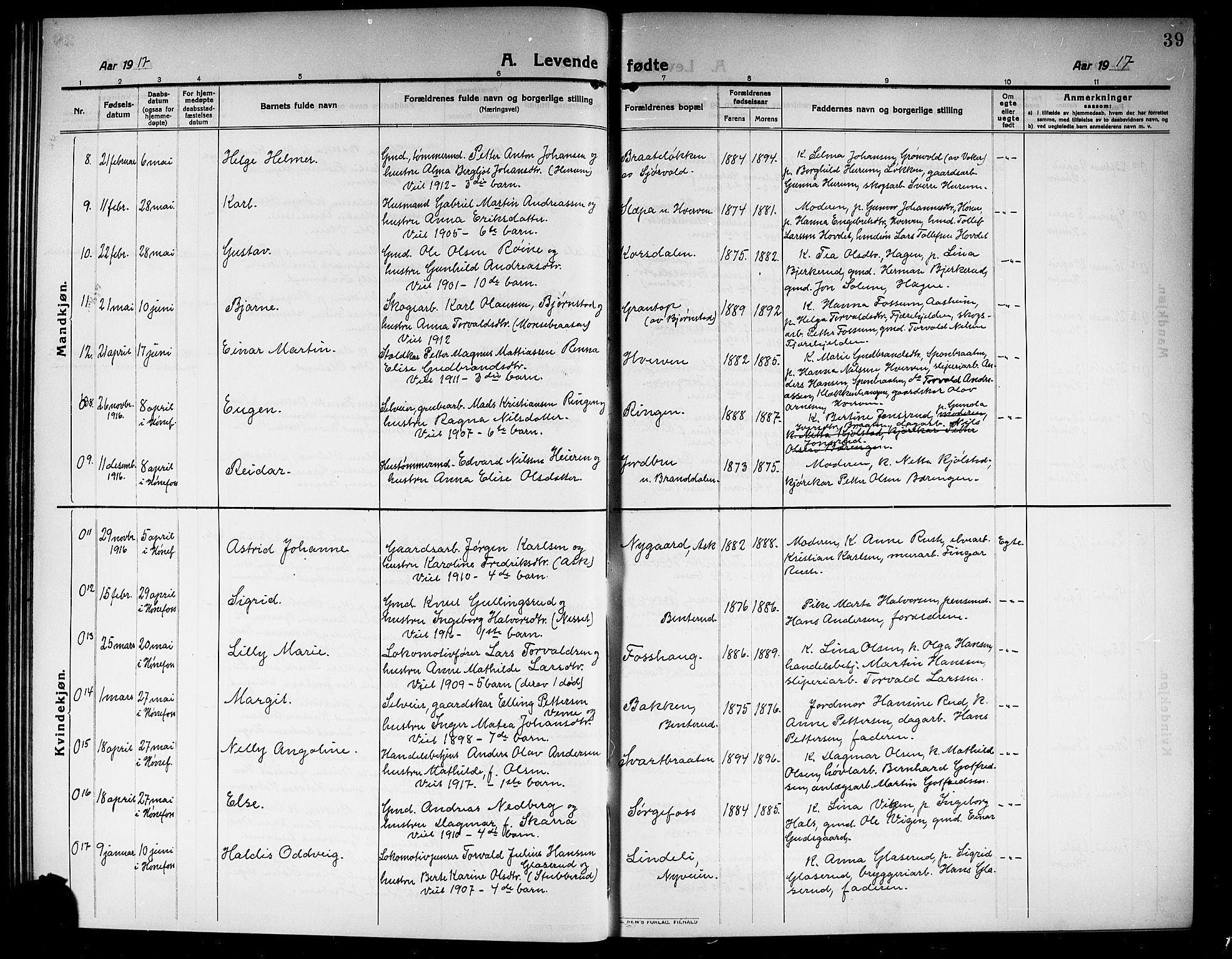 Norderhov kirkebøker, AV/SAKO-A-237/G/Ga/L0009: Parish register (copy) no. I 9, 1913-1920, p. 39