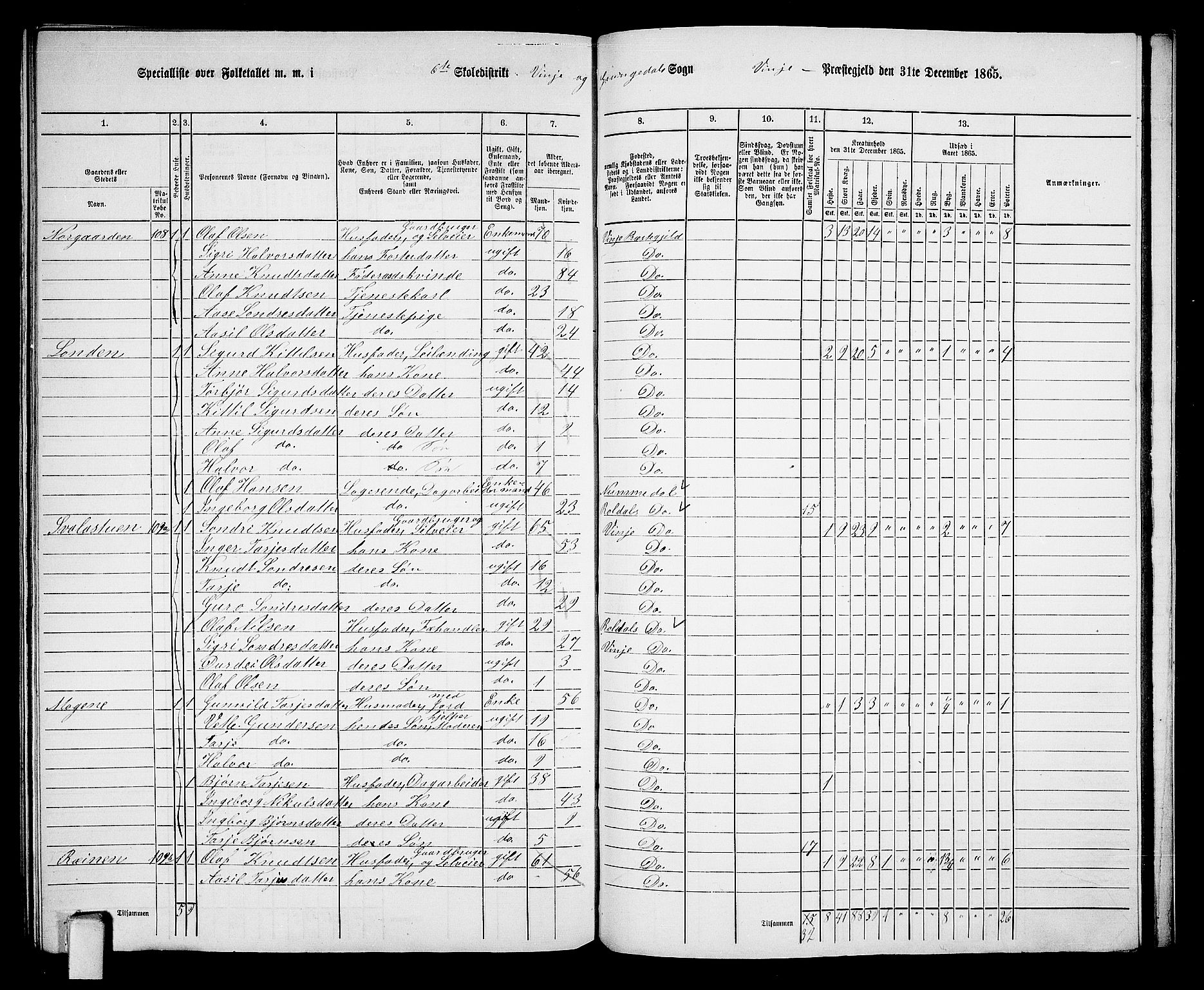 RA, 1865 census for Vinje, 1865, p. 64