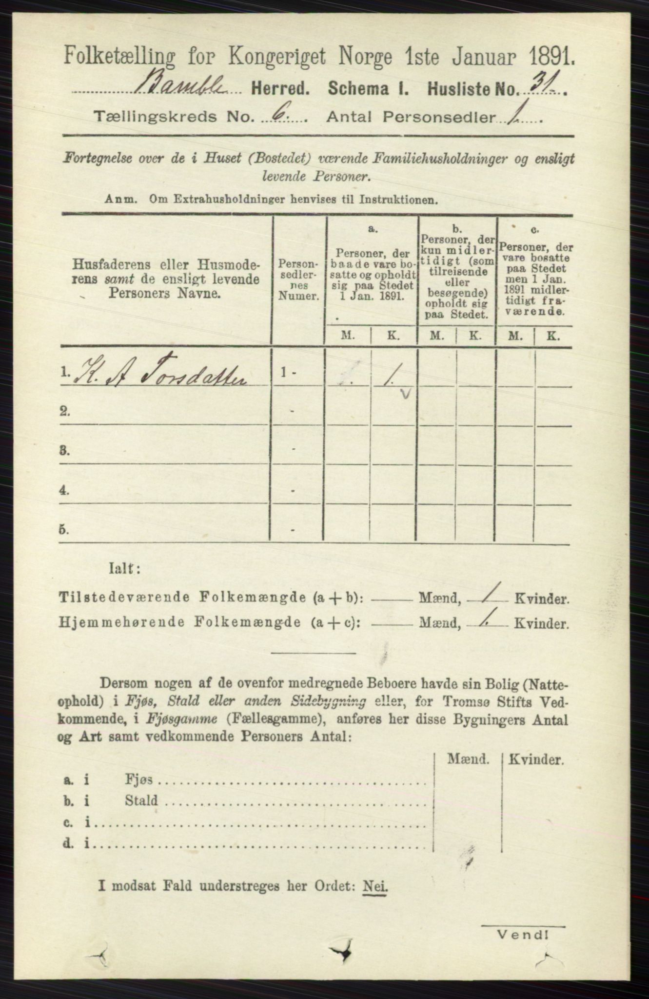 RA, 1891 census for 0814 Bamble, 1891, p. 2686