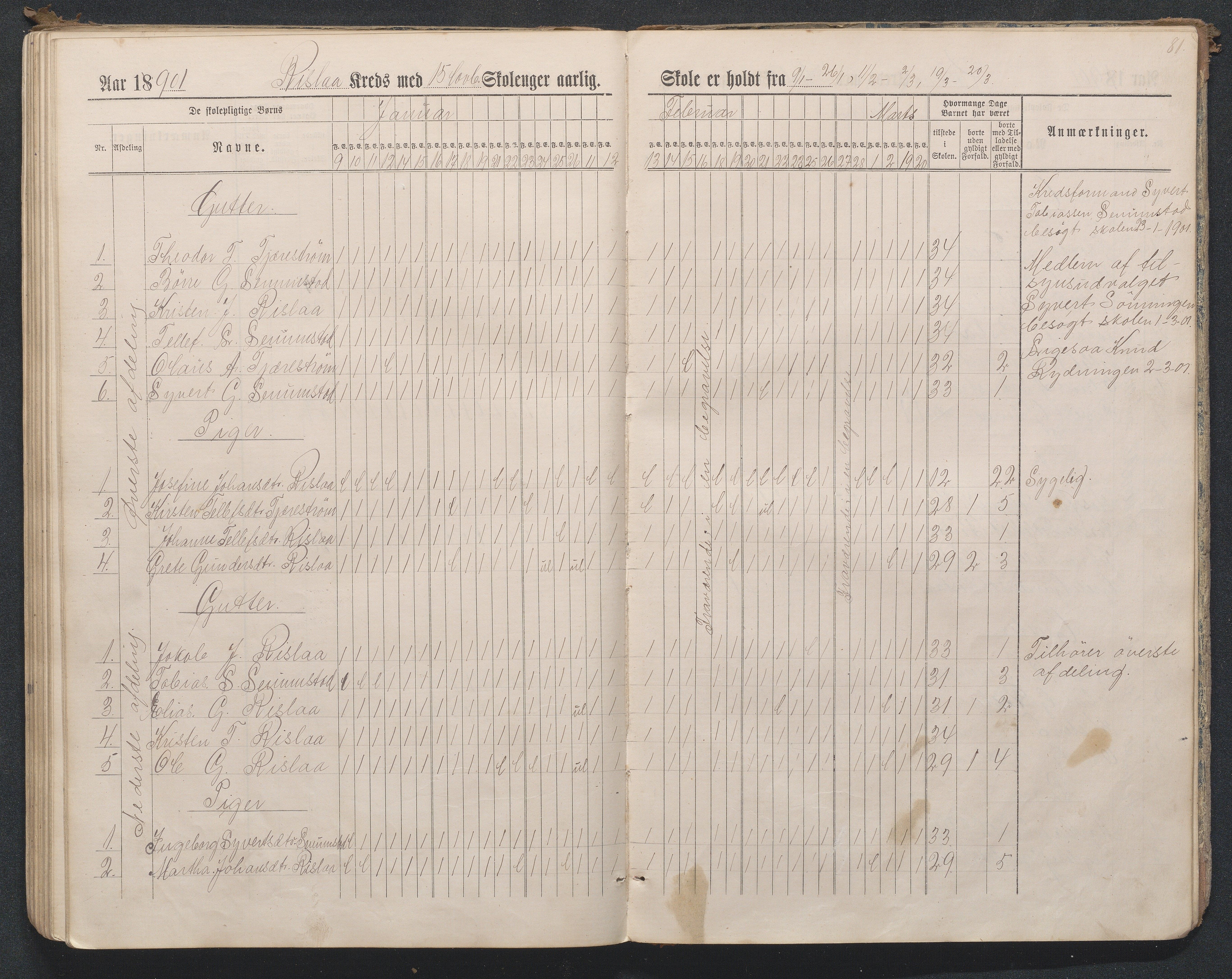 Birkenes kommune, Flå, Senumstad og Rislå skolekretser frem til 1991, AAKS/KA0928-550b_91/F02/L0001: Dagbok for Flå og Rislå, 1886-1900, p. 81