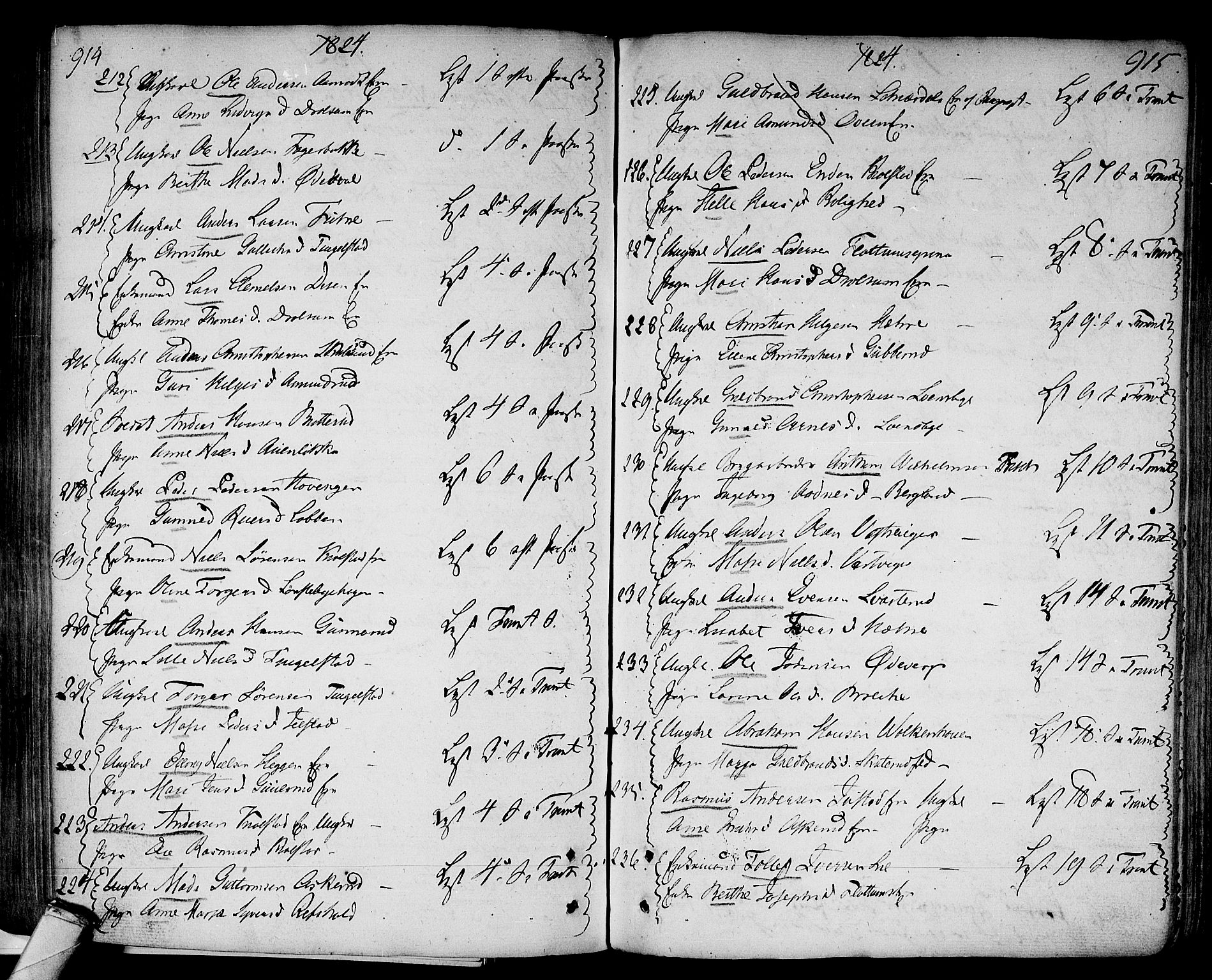 Modum kirkebøker, SAKO/A-234/F/Fa/L0003: Parish register (official) no. 3, 1783-1819, p. 914-915