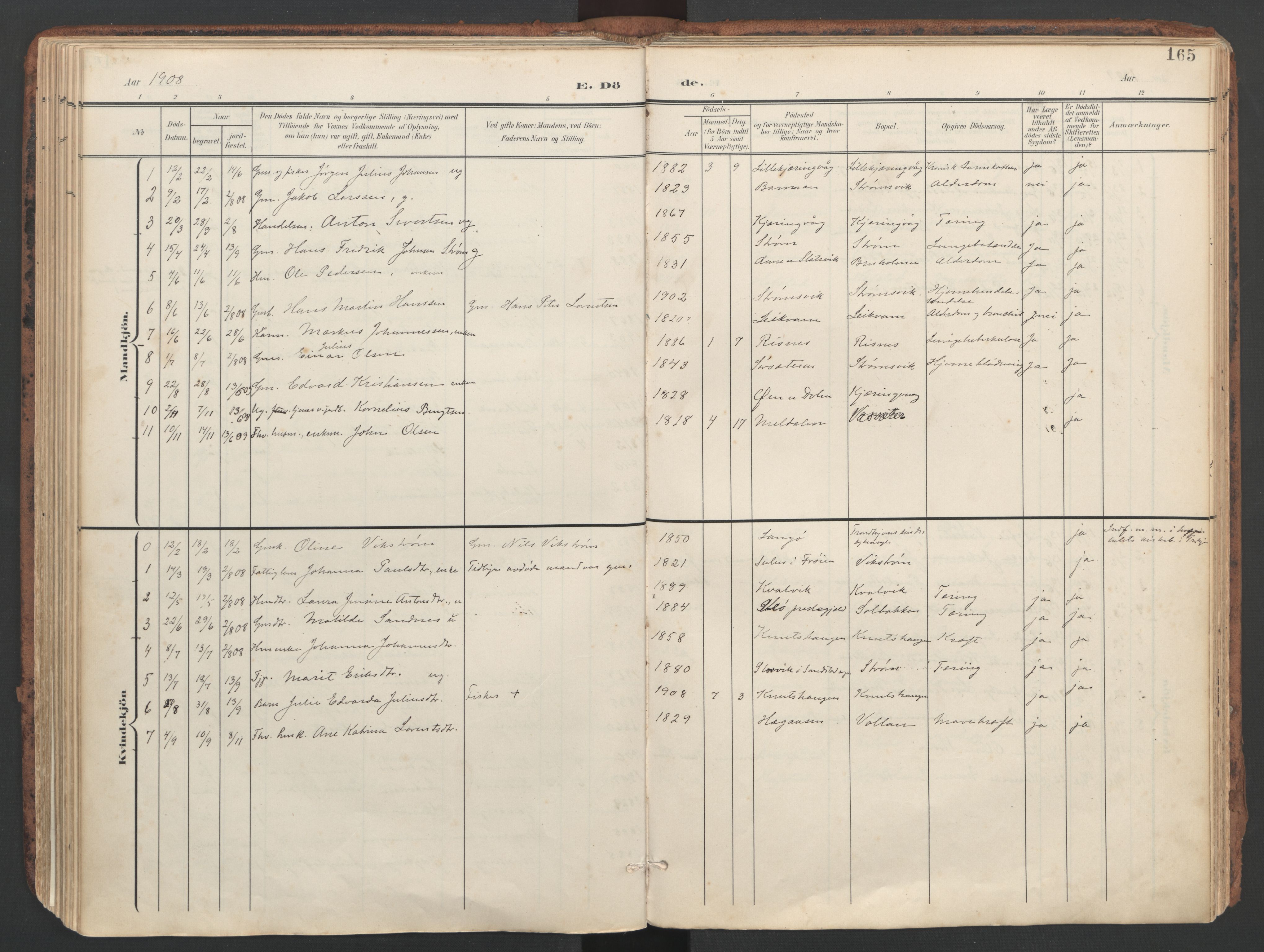 Ministerialprotokoller, klokkerbøker og fødselsregistre - Sør-Trøndelag, SAT/A-1456/634/L0537: Parish register (official) no. 634A13, 1896-1922, p. 165