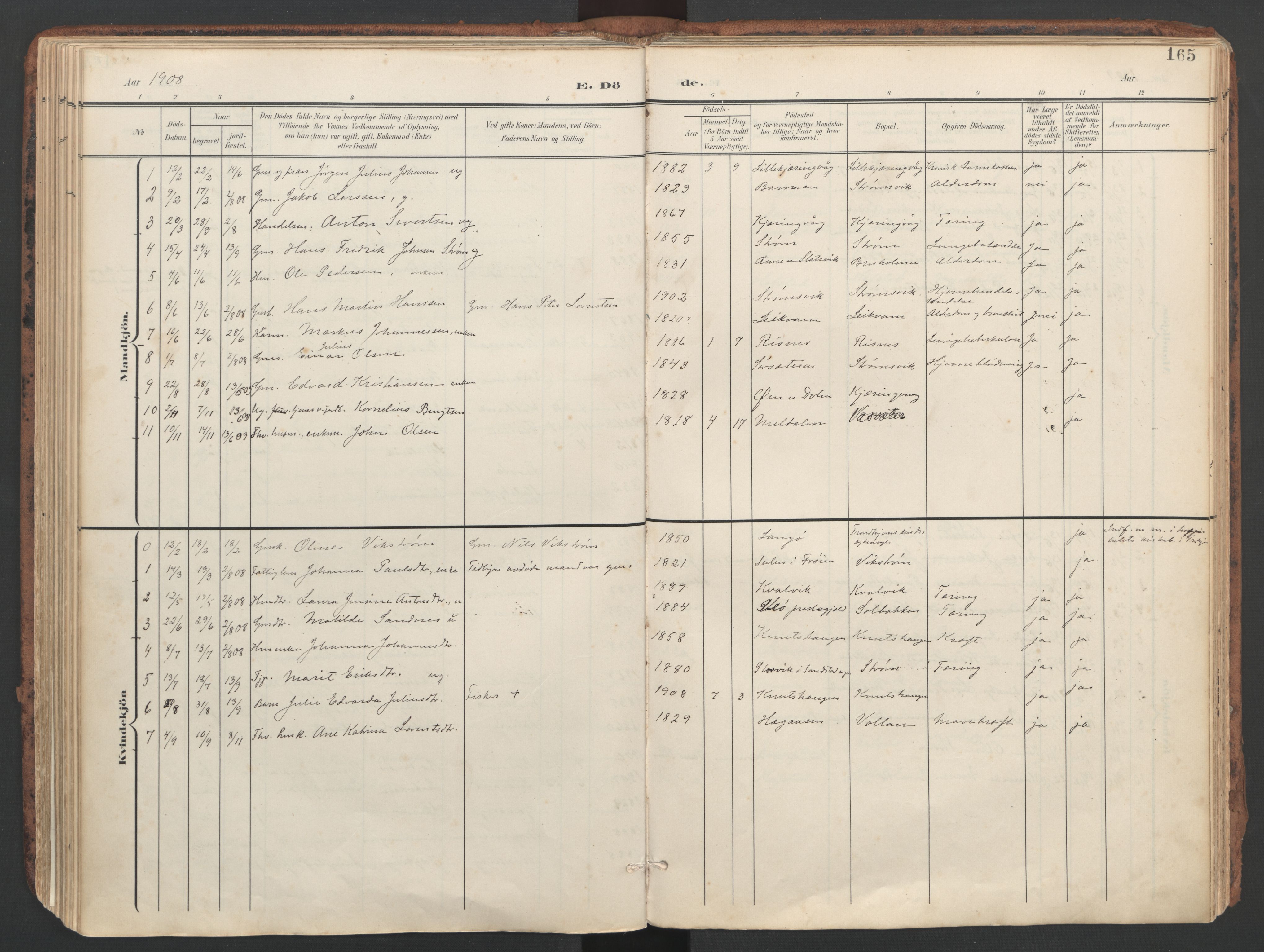 Ministerialprotokoller, klokkerbøker og fødselsregistre - Sør-Trøndelag, AV/SAT-A-1456/634/L0537: Parish register (official) no. 634A13, 1896-1922, p. 165