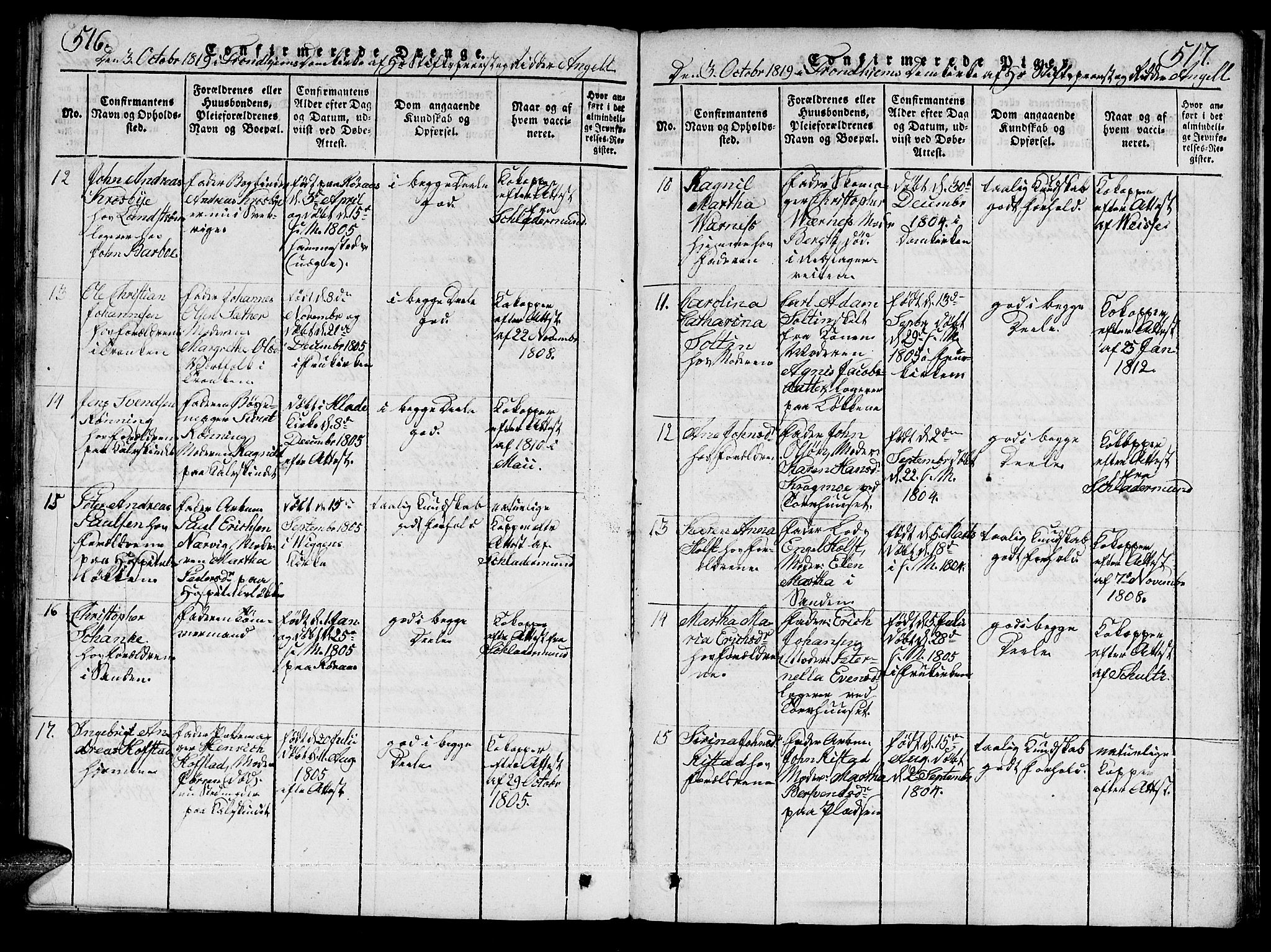 Ministerialprotokoller, klokkerbøker og fødselsregistre - Sør-Trøndelag, SAT/A-1456/601/L0043: Parish register (official) no. 601A11, 1815-1821, p. 516-517