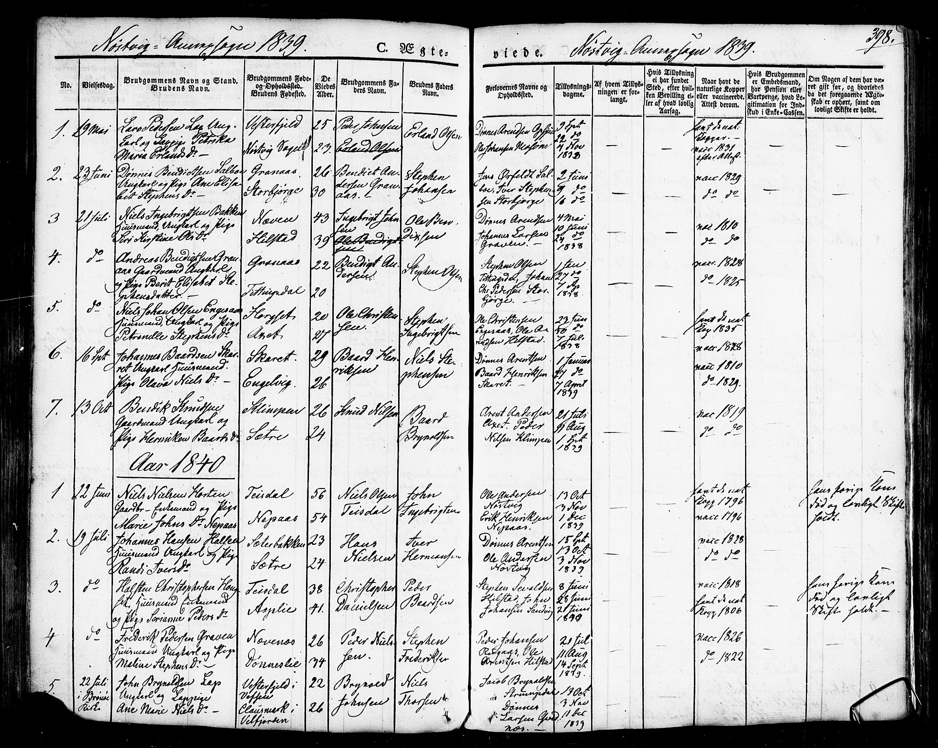 Ministerialprotokoller, klokkerbøker og fødselsregistre - Nordland, SAT/A-1459/814/L0224: Parish register (official) no. 814A05, 1834-1874, p. 398