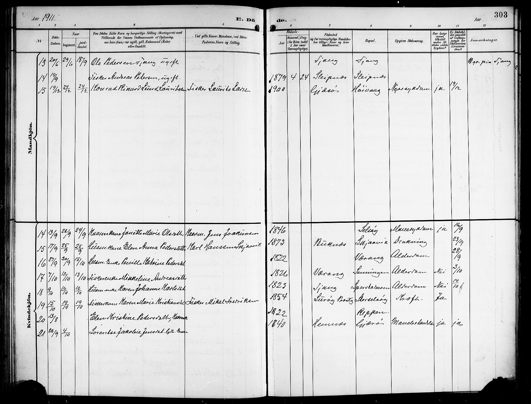 Ministerialprotokoller, klokkerbøker og fødselsregistre - Nordland, AV/SAT-A-1459/841/L0621: Parish register (copy) no. 841C05, 1897-1923, p. 303