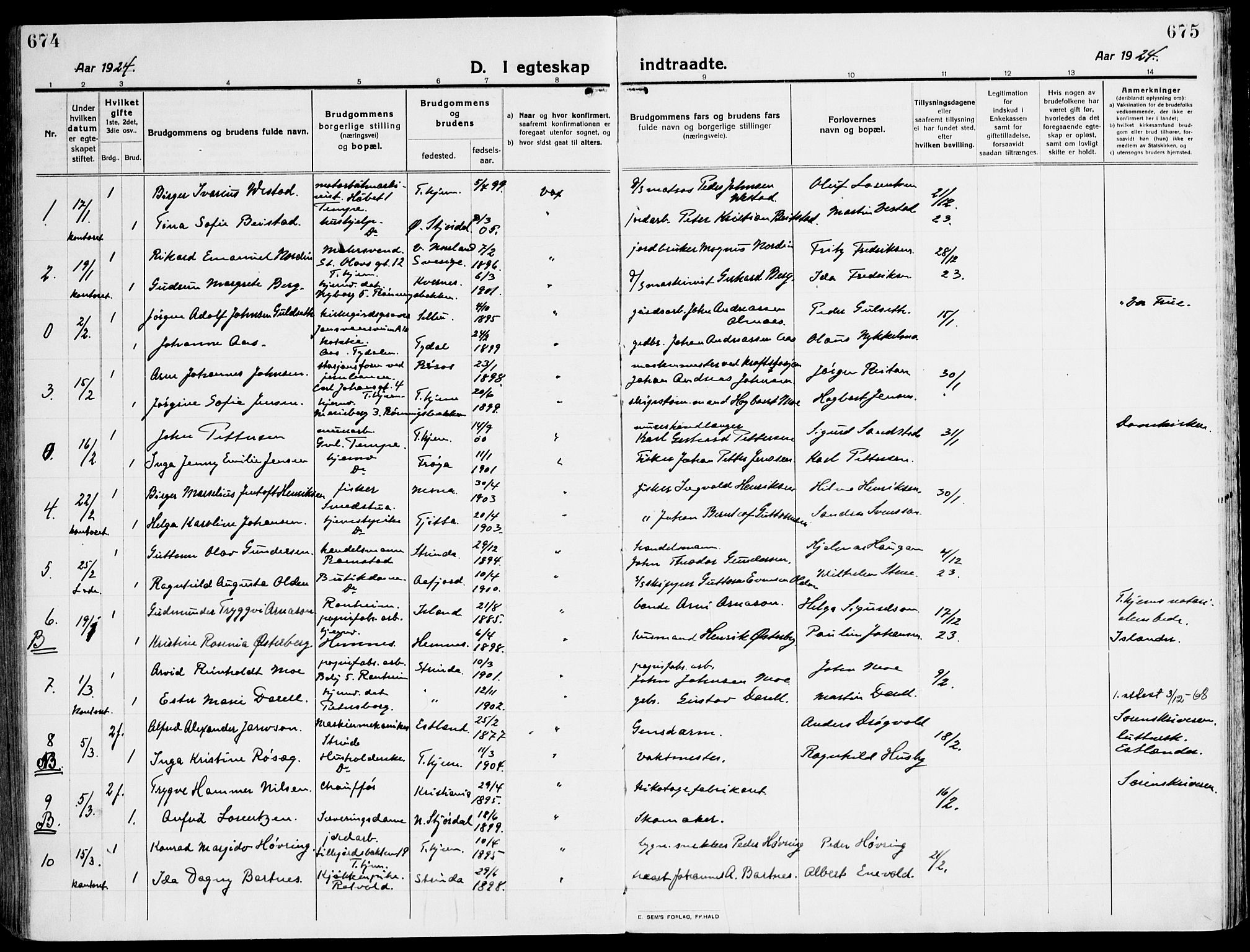 Ministerialprotokoller, klokkerbøker og fødselsregistre - Sør-Trøndelag, SAT/A-1456/607/L0321: Parish register (official) no. 607A05, 1916-1935, p. 674-675