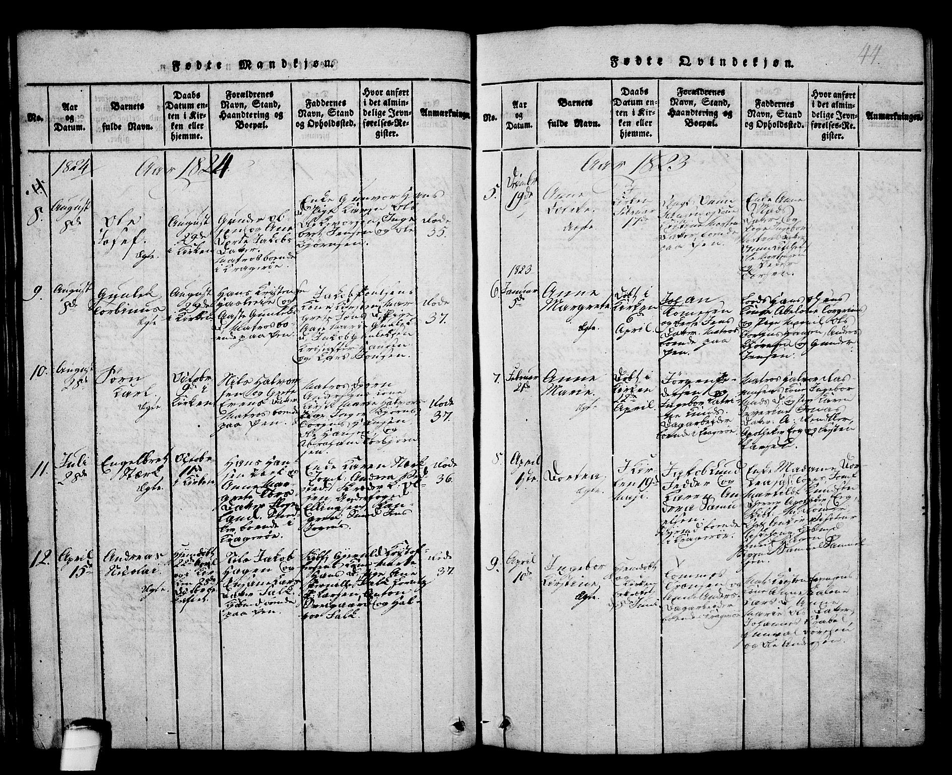 Kragerø kirkebøker, SAKO/A-278/G/Ga/L0002: Parish register (copy) no. 2, 1814-1831, p. 44