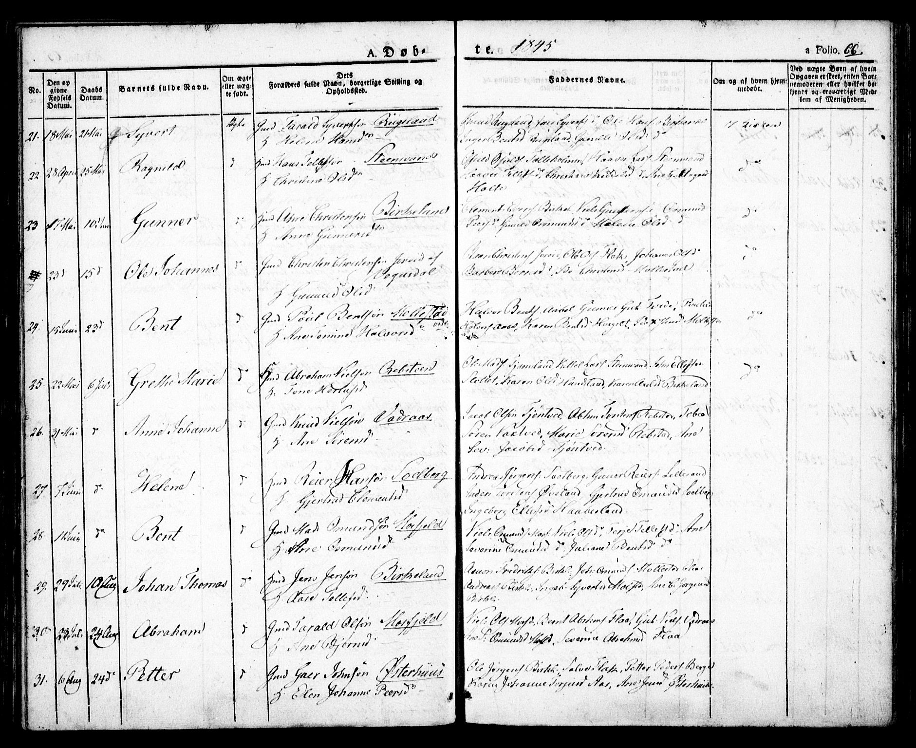 Birkenes sokneprestkontor, AV/SAK-1111-0004/F/Fa/L0001: Parish register (official) no. A 1, 1829-1849, p. 66