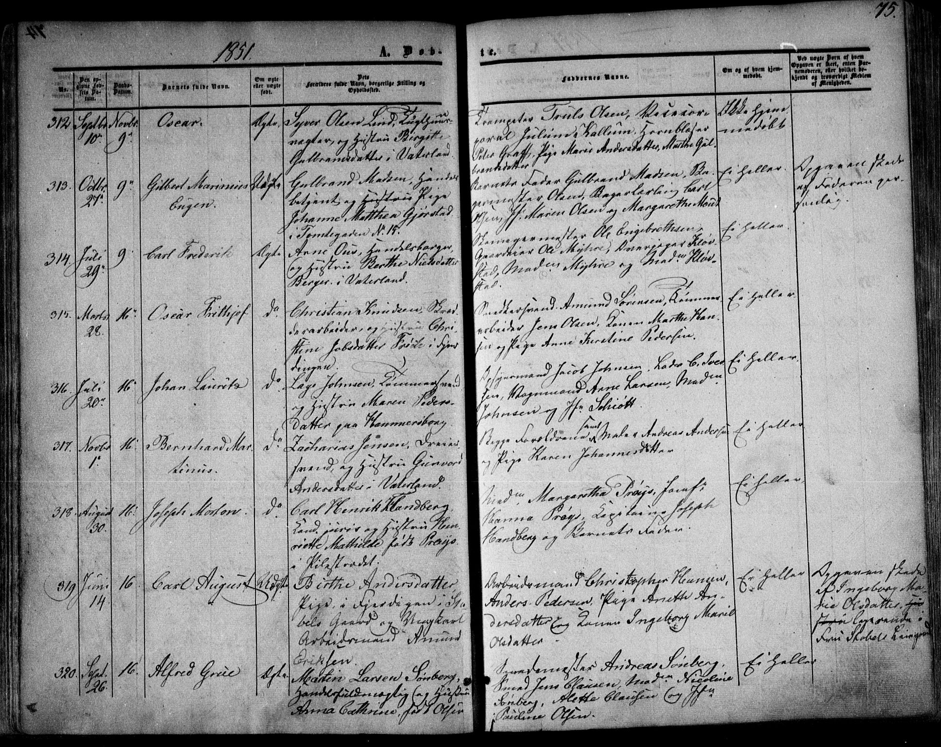 Oslo domkirke Kirkebøker, SAO/A-10752/F/Fa/L0014: Parish register (official) no. 14, 1850-1857, p. 75