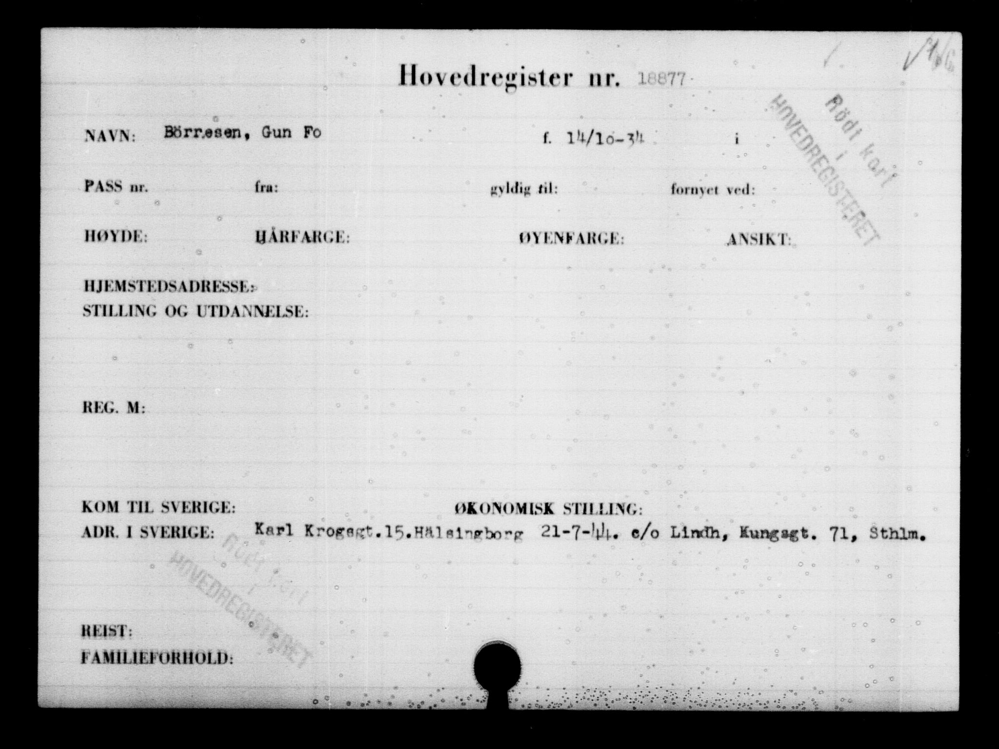 Utenriksstasjonene, Legasjonen i Stockholm, Flyktningkontoret, AV/RA-S-6753/V/Va/L0009: Kjesäterkartoteket, flyktninger med registreringsnr. 18502-22048, 1940-1945, p. 446