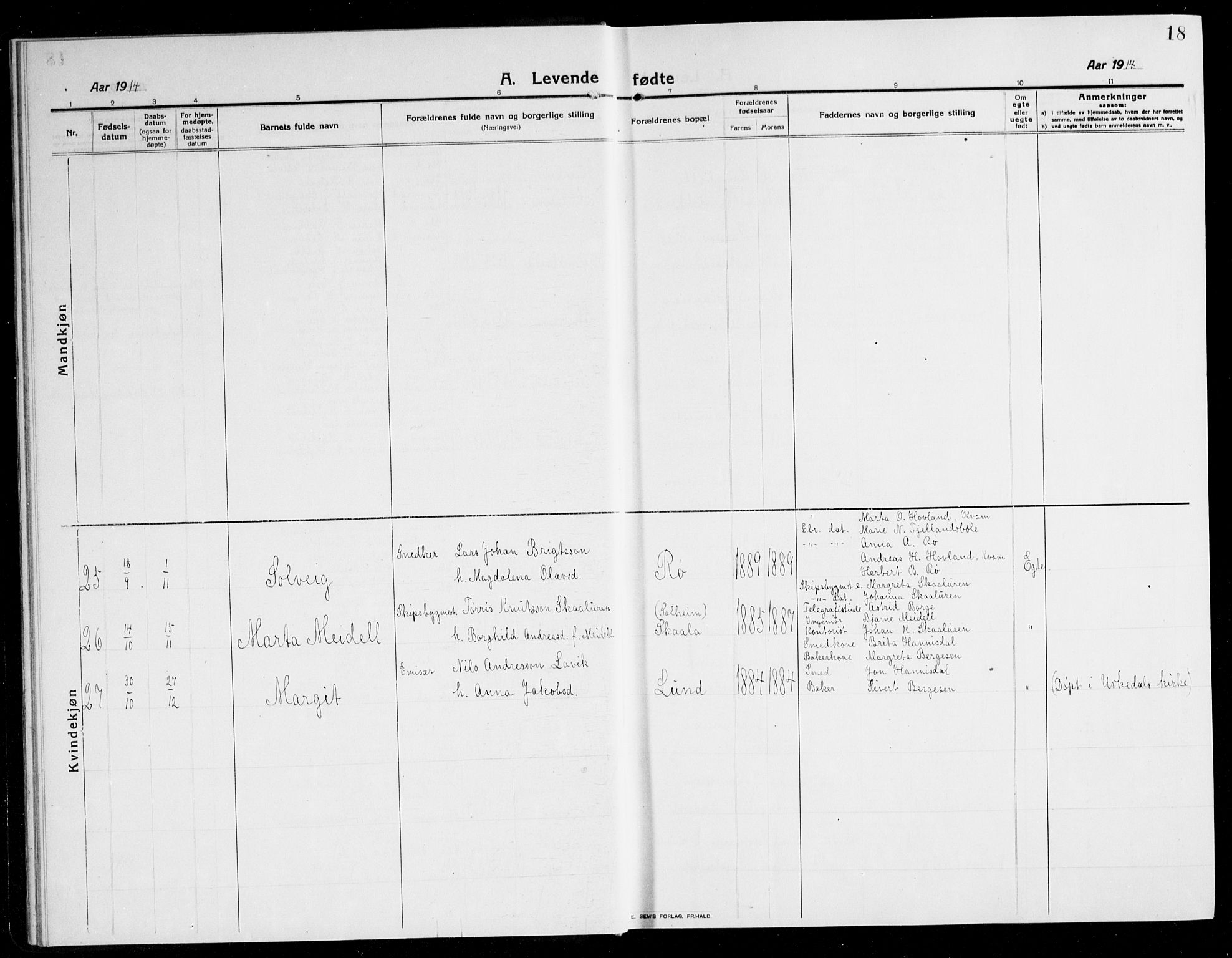 Kvinnherad sokneprestembete, SAB/A-76401/H/Hab: Parish register (copy) no. A 3, 1911-1945, p. 18