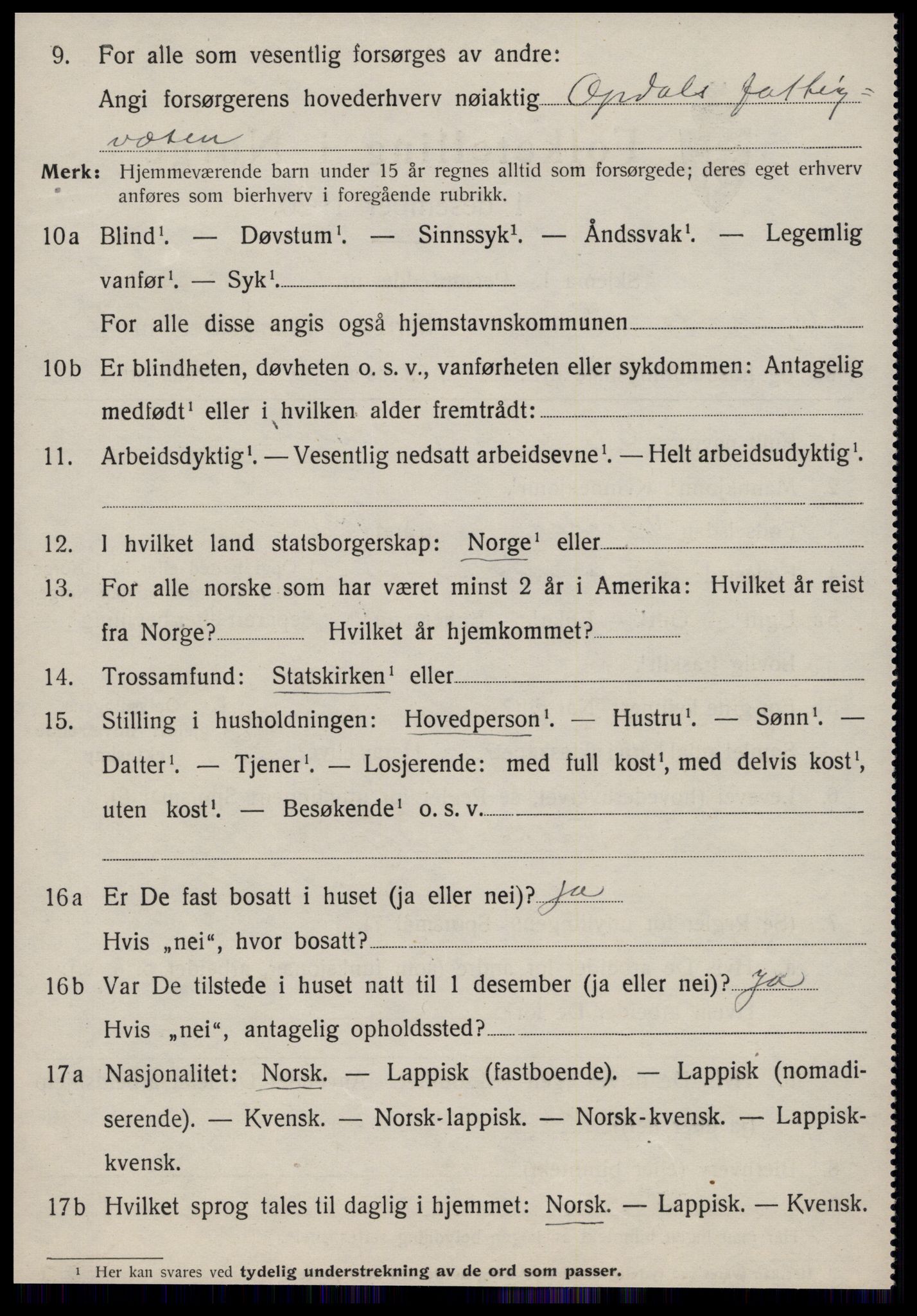 SAT, 1920 census for Oppdal, 1920, p. 5704