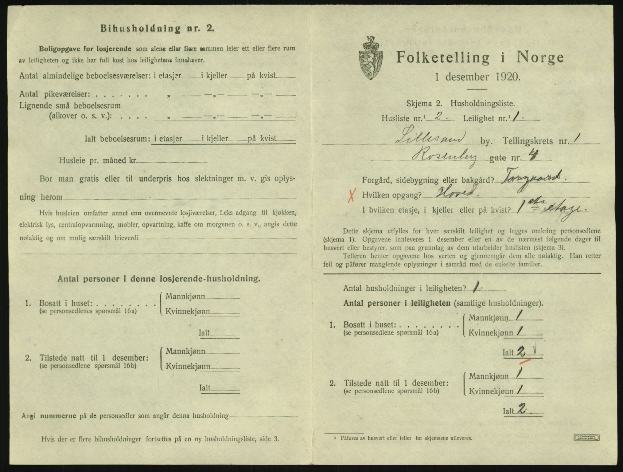 SAK, 1920 census for Lillesand, 1920, p. 495