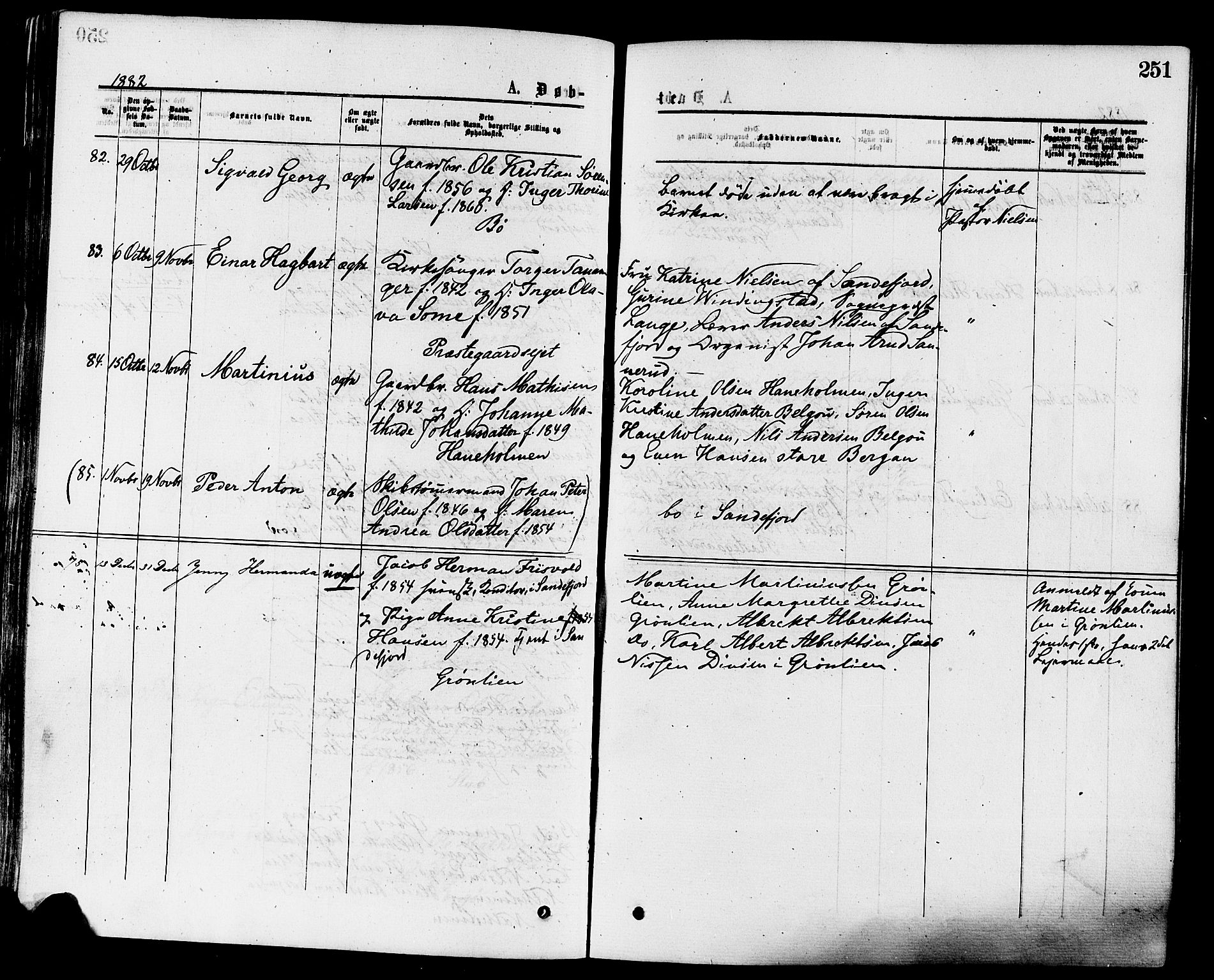 Sandar kirkebøker, SAKO/A-243/F/Fa/L0010: Parish register (official) no. 10, 1872-1882, p. 251