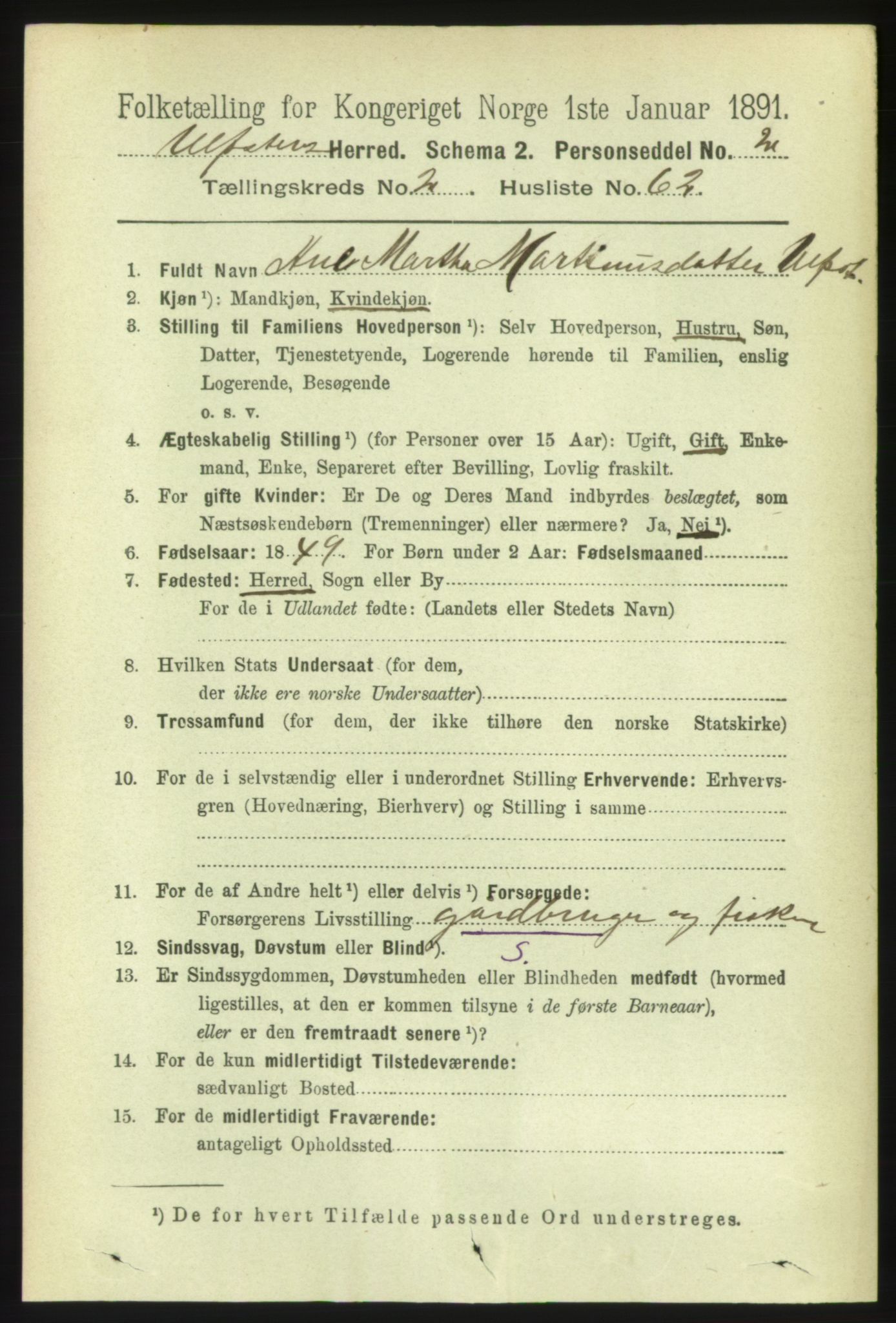 RA, 1891 census for 1516 Ulstein, 1891, p. 713