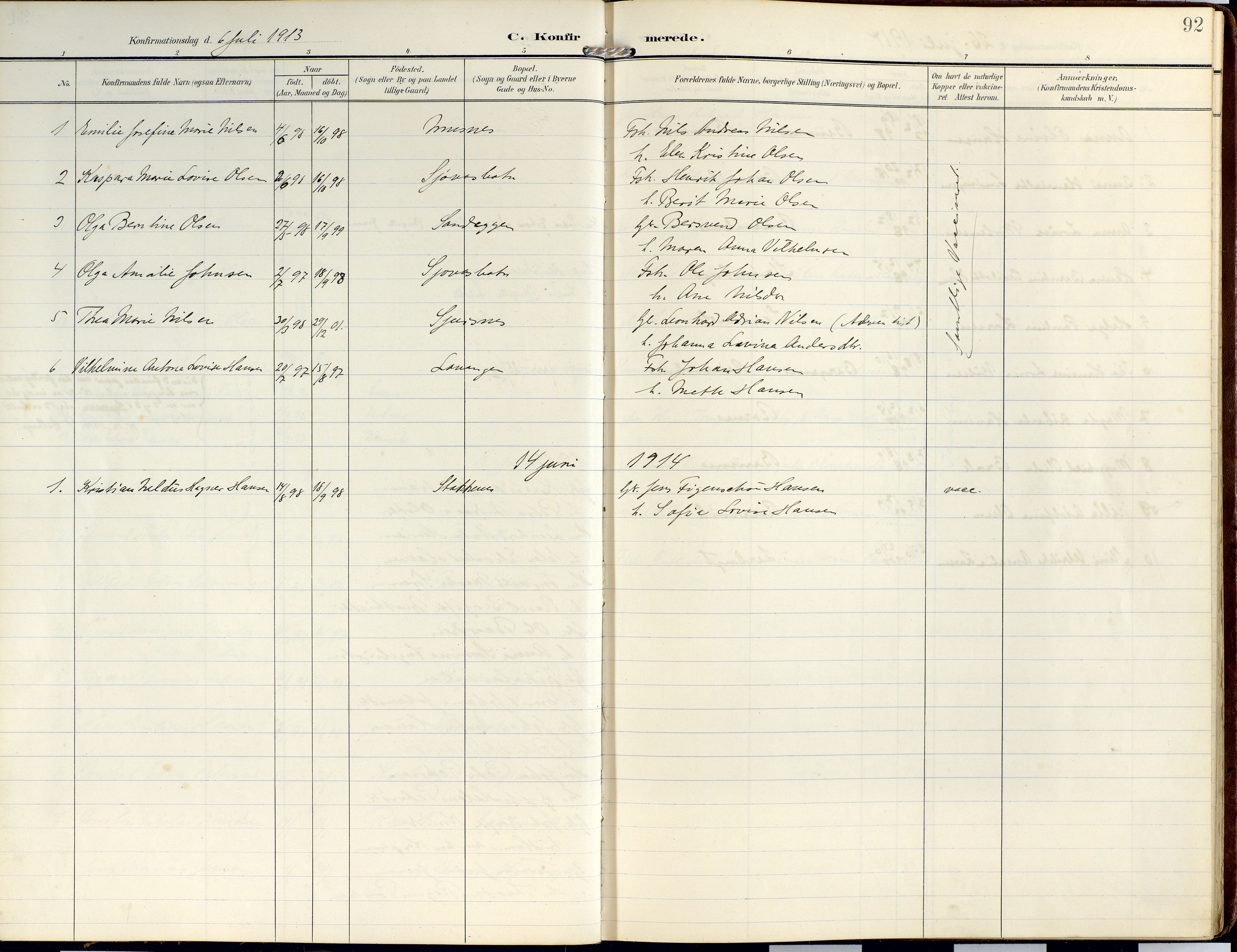 Lyngen sokneprestembete, SATØ/S-1289/H/He/Hea/L0014kirke: Parish register (official) no. 14, 1905-1920, p. 92