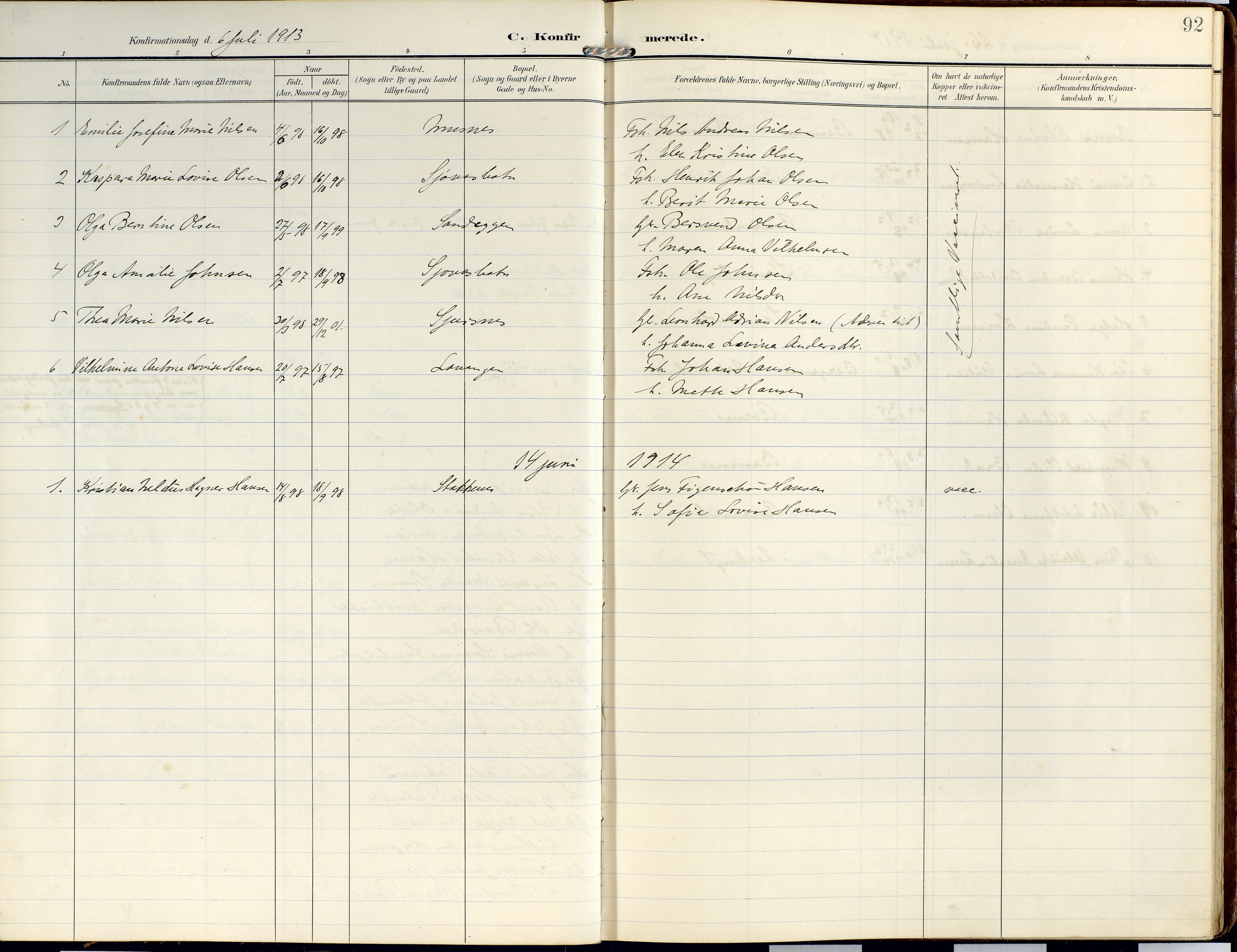 Lyngen sokneprestembete, AV/SATØ-S-1289/H/He/Hea/L0014kirke: Parish register (official) no. 14, 1905-1920, p. 92