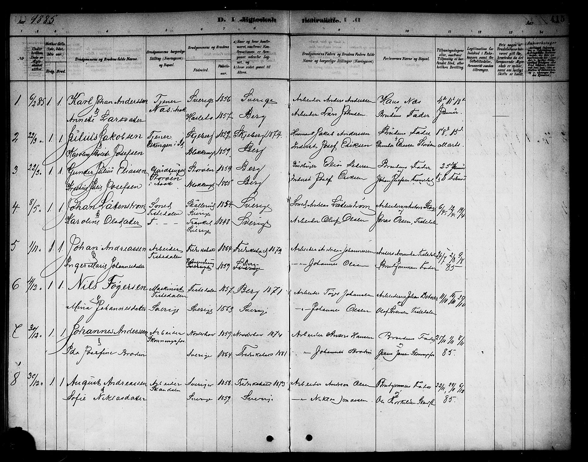 Berg prestekontor Kirkebøker, AV/SAO-A-10902/F/Fb/L0001: Parish register (official) no. II 1, 1878-1887, p. 415